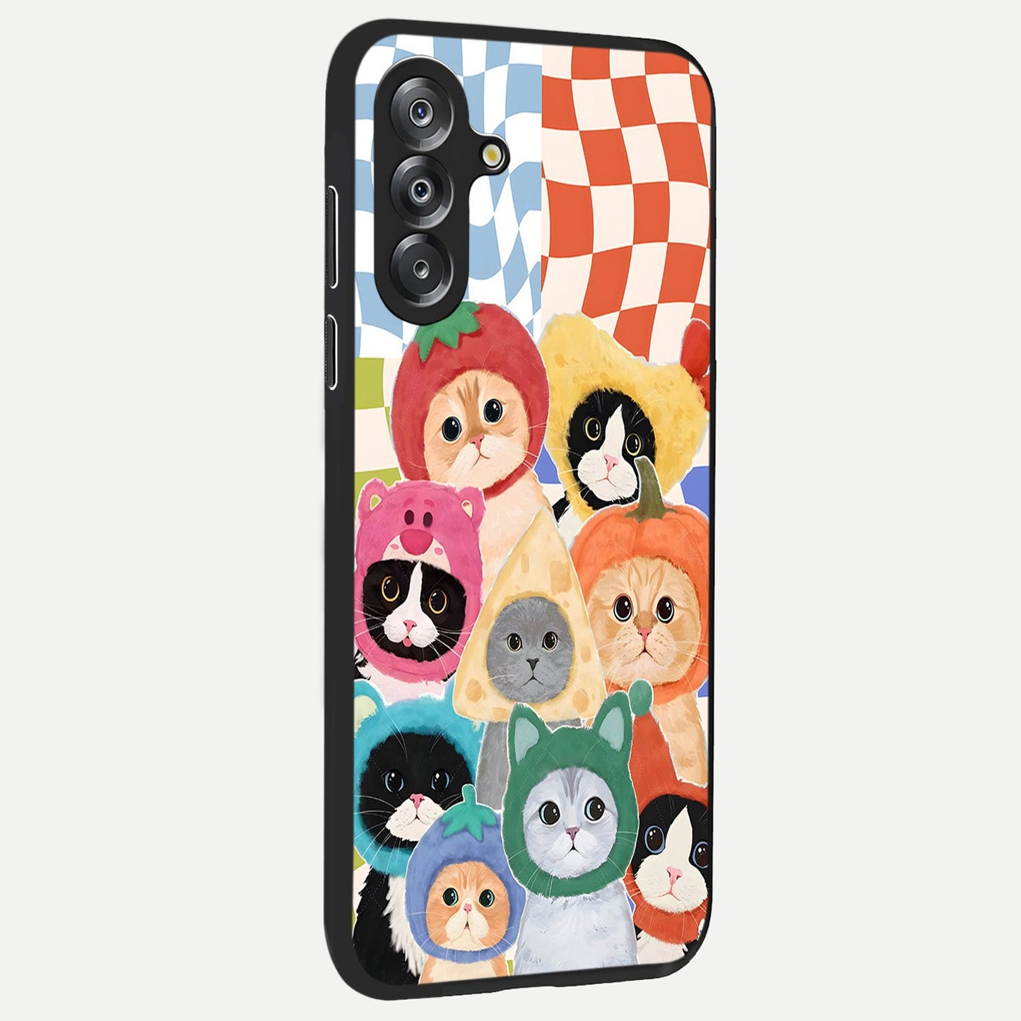 Cats in Fruits Glass Case upright view showcasing charming cat artwork with fun fruity theme.