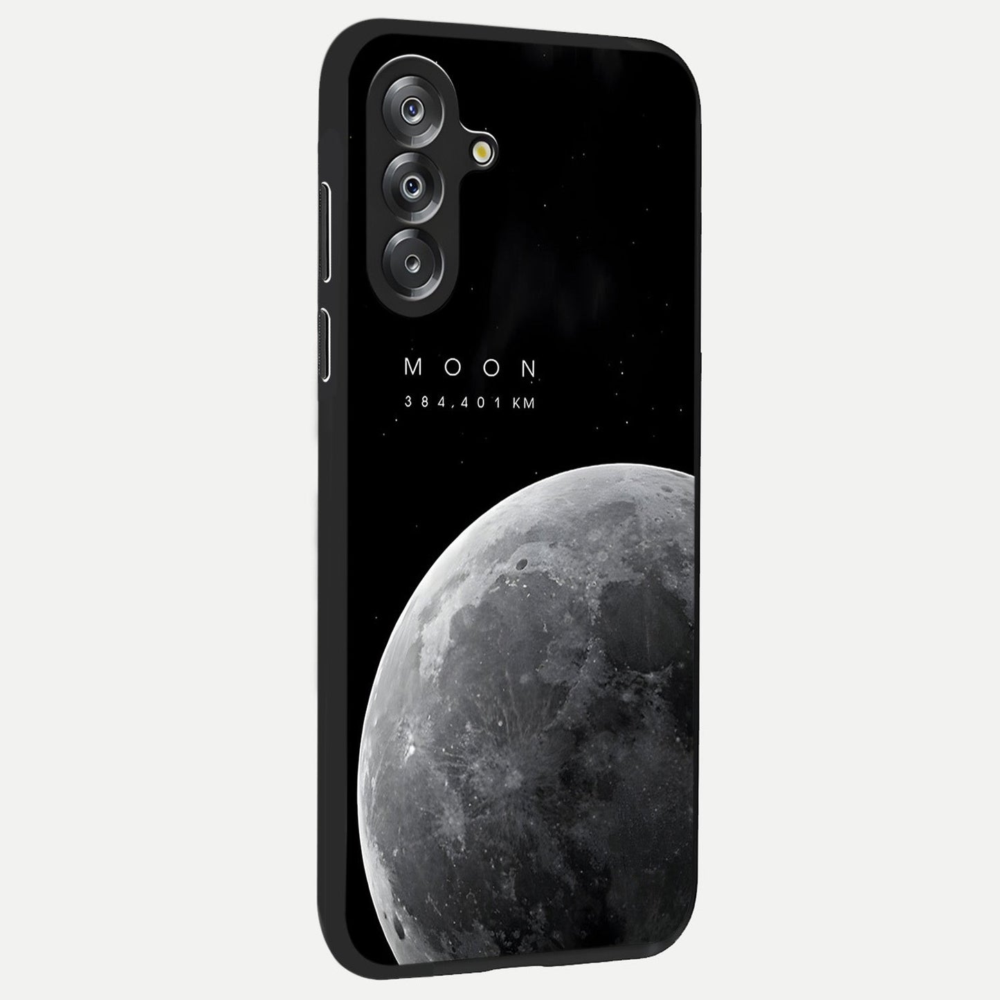 Cosmic Moon Glow Glass Case upright view showcasing luminous moon illustration with dreamy cosmic style.