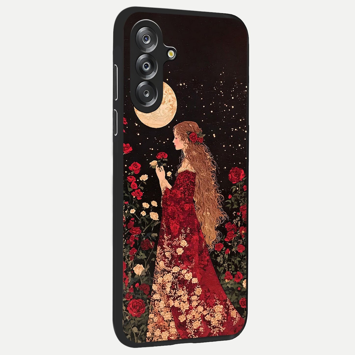 Crimson Dreams Glass Case upright view showcasing dreamy red toned artwork with modern aesthetic style.