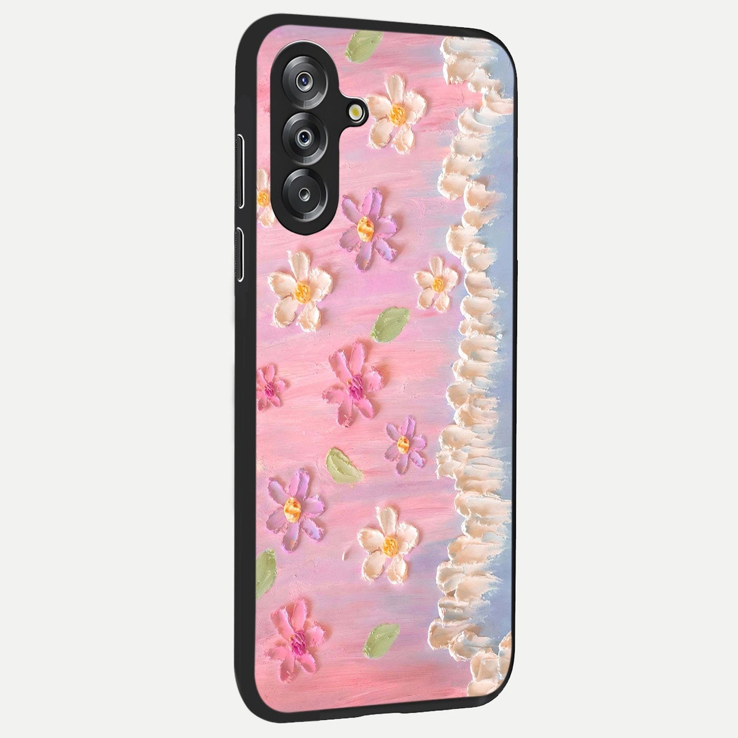 Dreamy Painted Garden Glass Case upright view showcasing vibrant floral garden artwork with artistic nature theme.