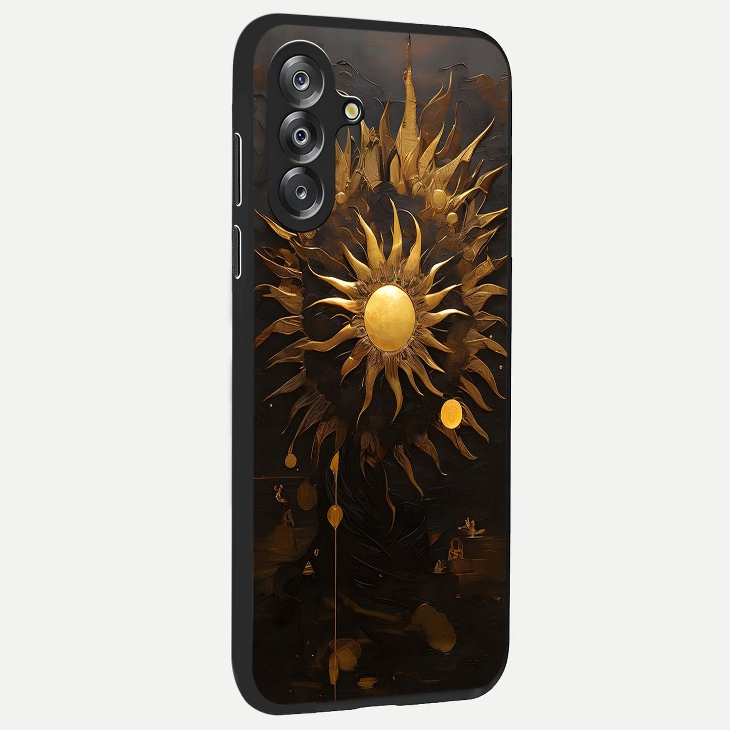Golden Sun Majesty Glass Case upright view showcasing haunting graveyard artwork with dramatic dark theme.