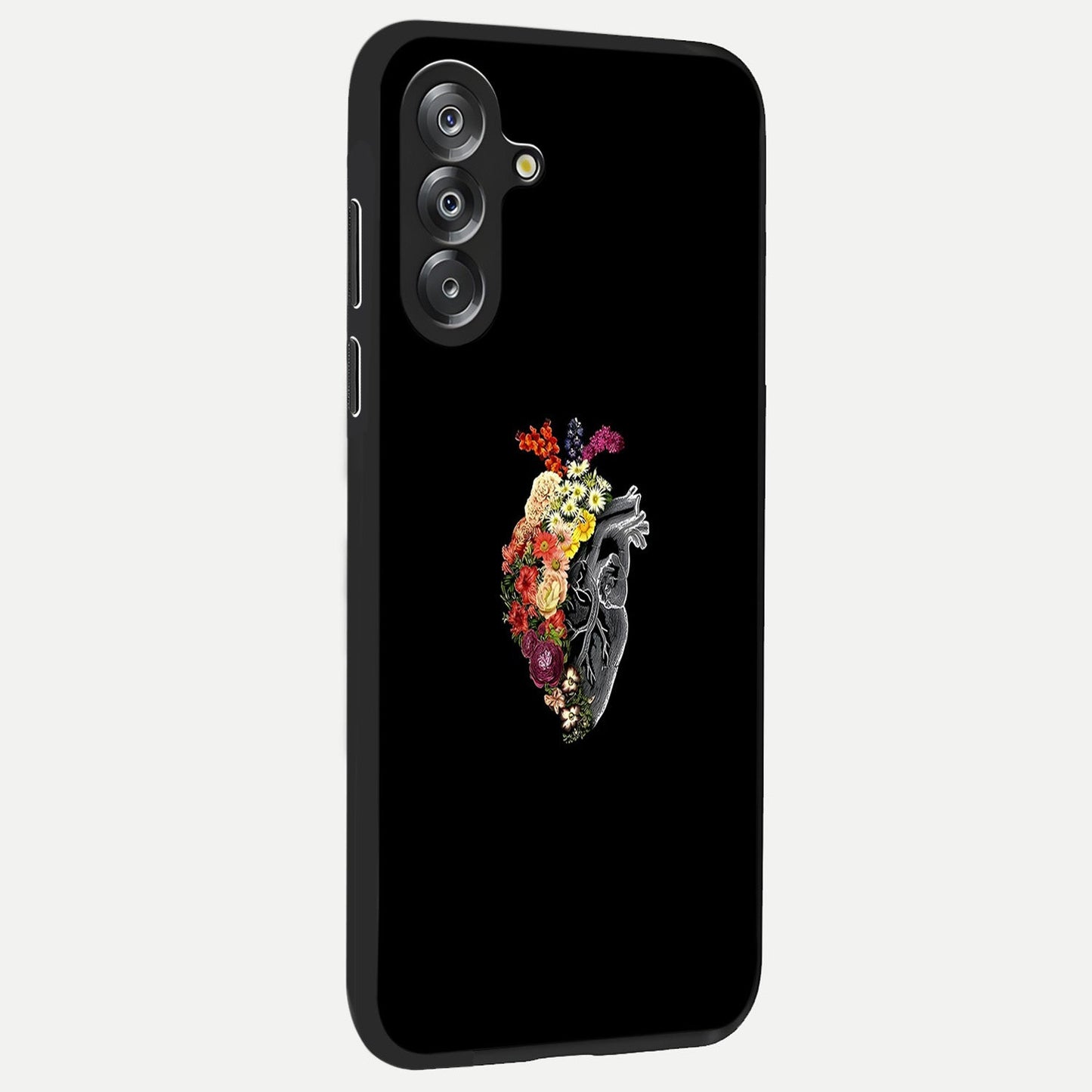 Heart With Flowers Glass Case upright view showcasing decorative heart and floral artwork with sweet romantic theme.