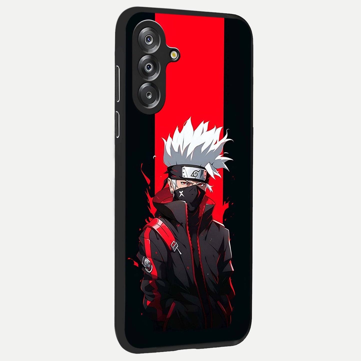 Kakashi Scarlet Shadow Glass Case upright view showcasing intense anime ninja artwork with dark action theme.