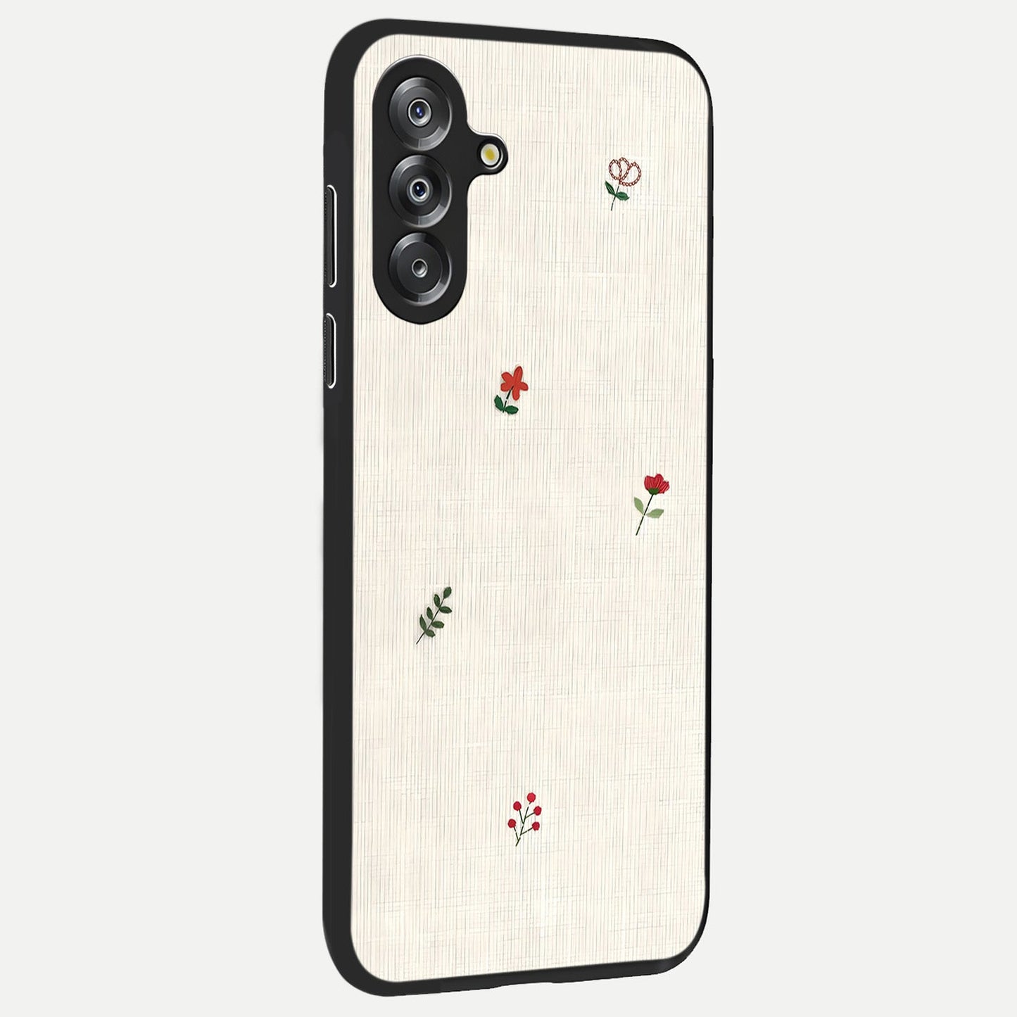 Minimalistic Blue With White Flower Pattern Glass Case upright view showcasing clean white flower artwork with calming blue theme.