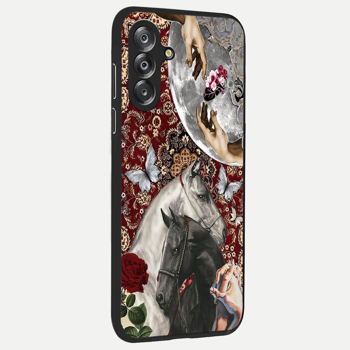 Moonlit Royal Stallion Glass Case upright view showcasing dramatic horse artwork with glowing moon themed design.