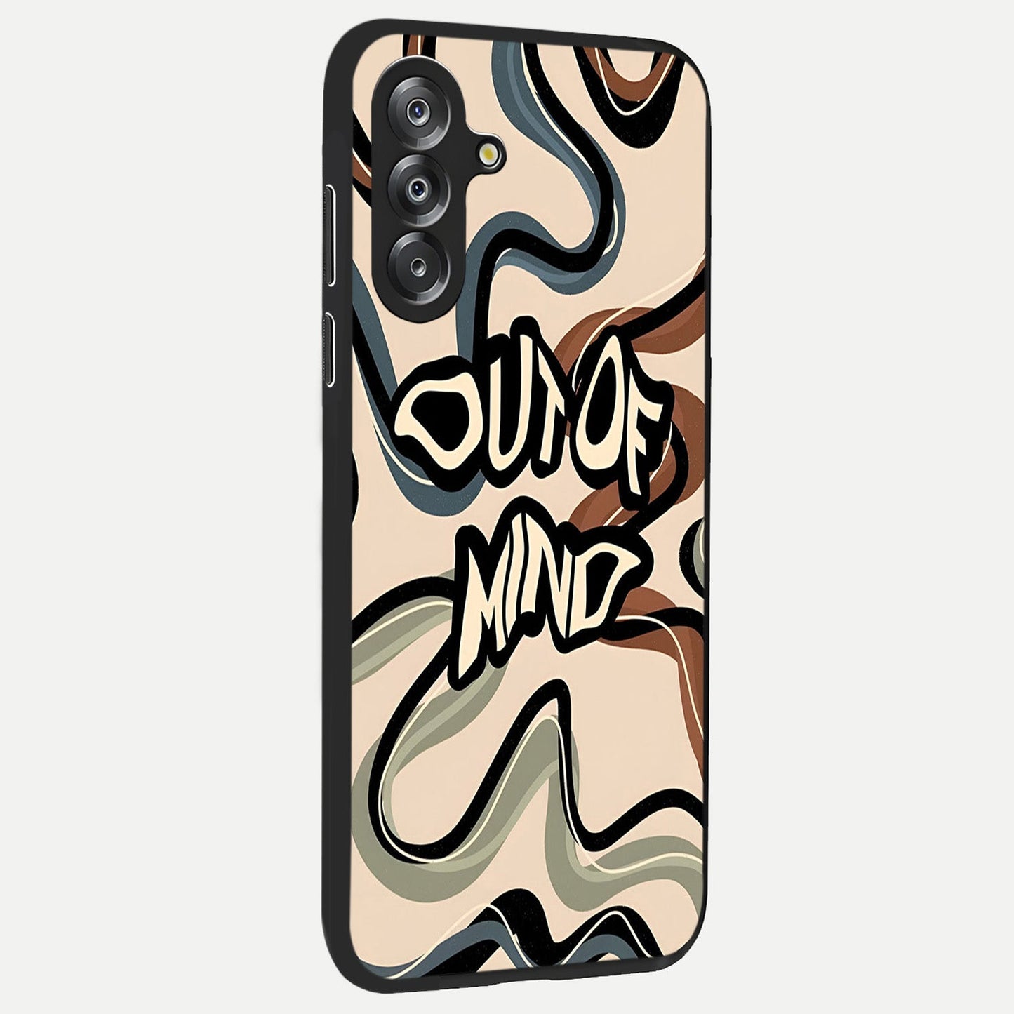 Out Of Mind Glass Case upright view showcasing striking typography artwork with edgy conceptual theme.