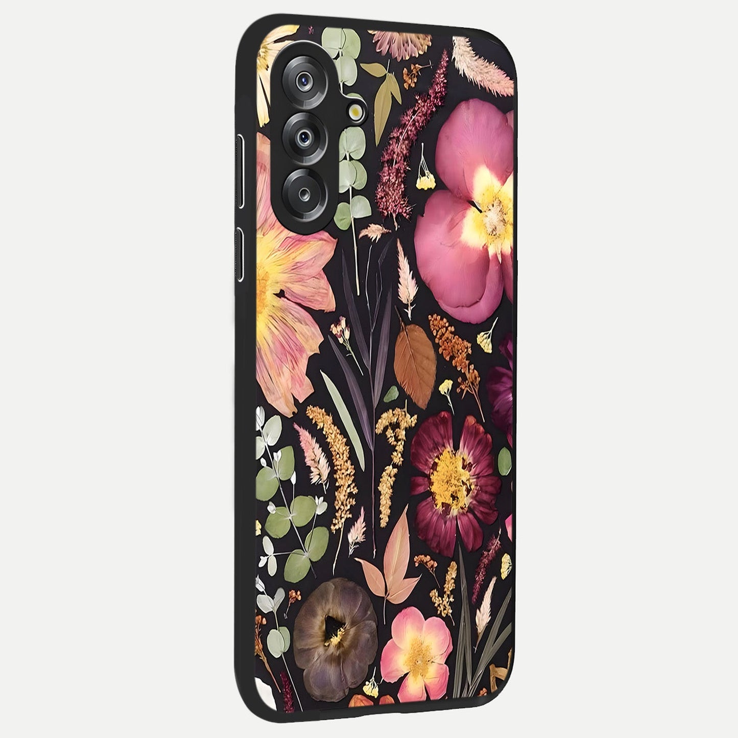 Petal Dream Tapestry Glass Case upright view showcasing detailed floral tapestry artwork with artistic nature theme.