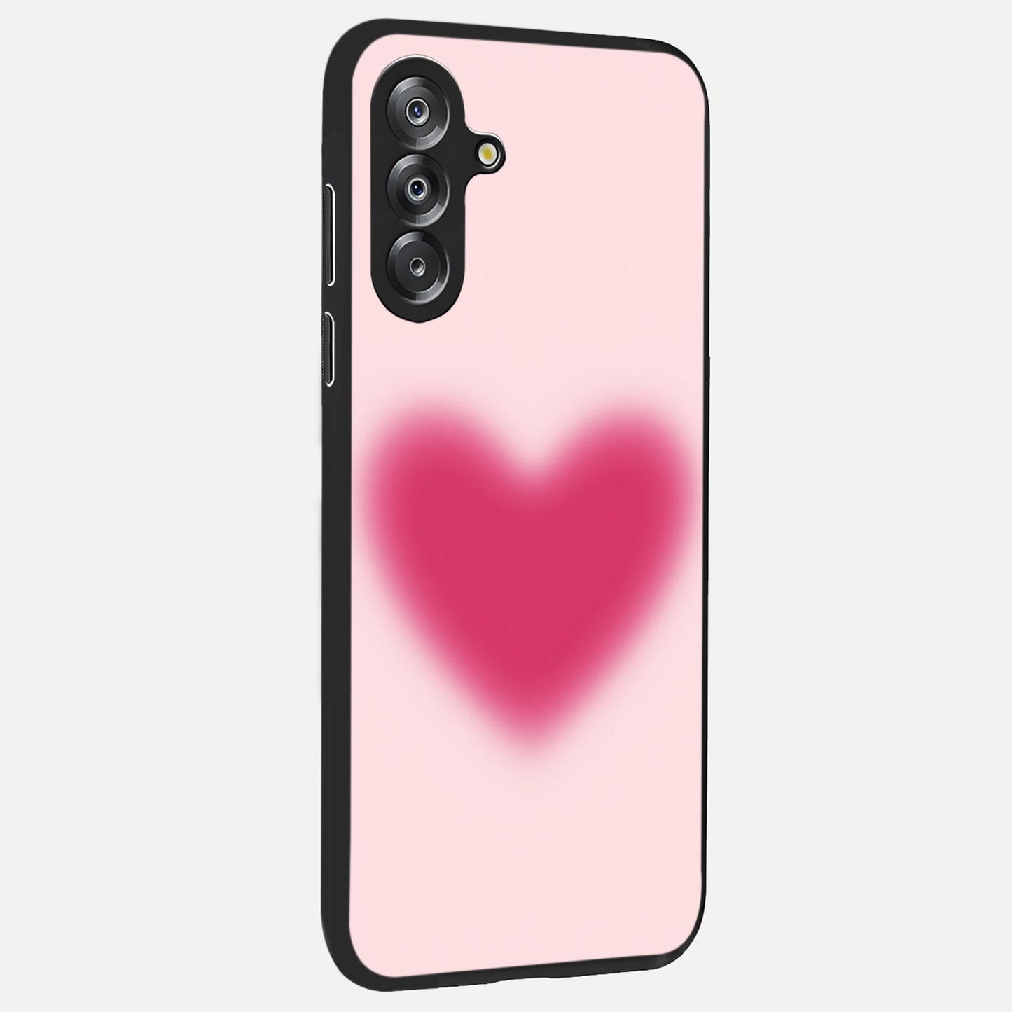 Pink Aura Heart Glass Case upright view showcasing romantic heart artwork with soft pastel theme.