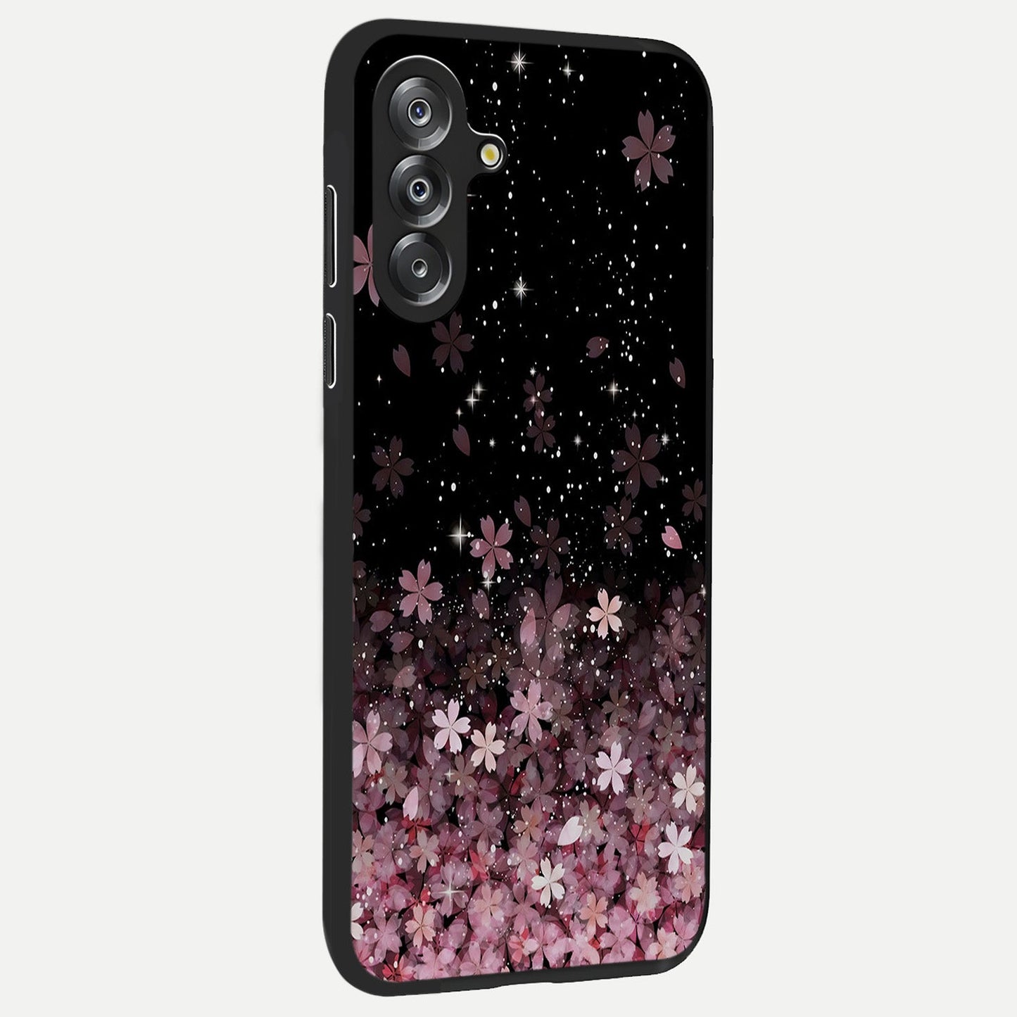 Small Starry Flowers Glass Case upright view showcasing charming floral artwork with dreamy starry theme.