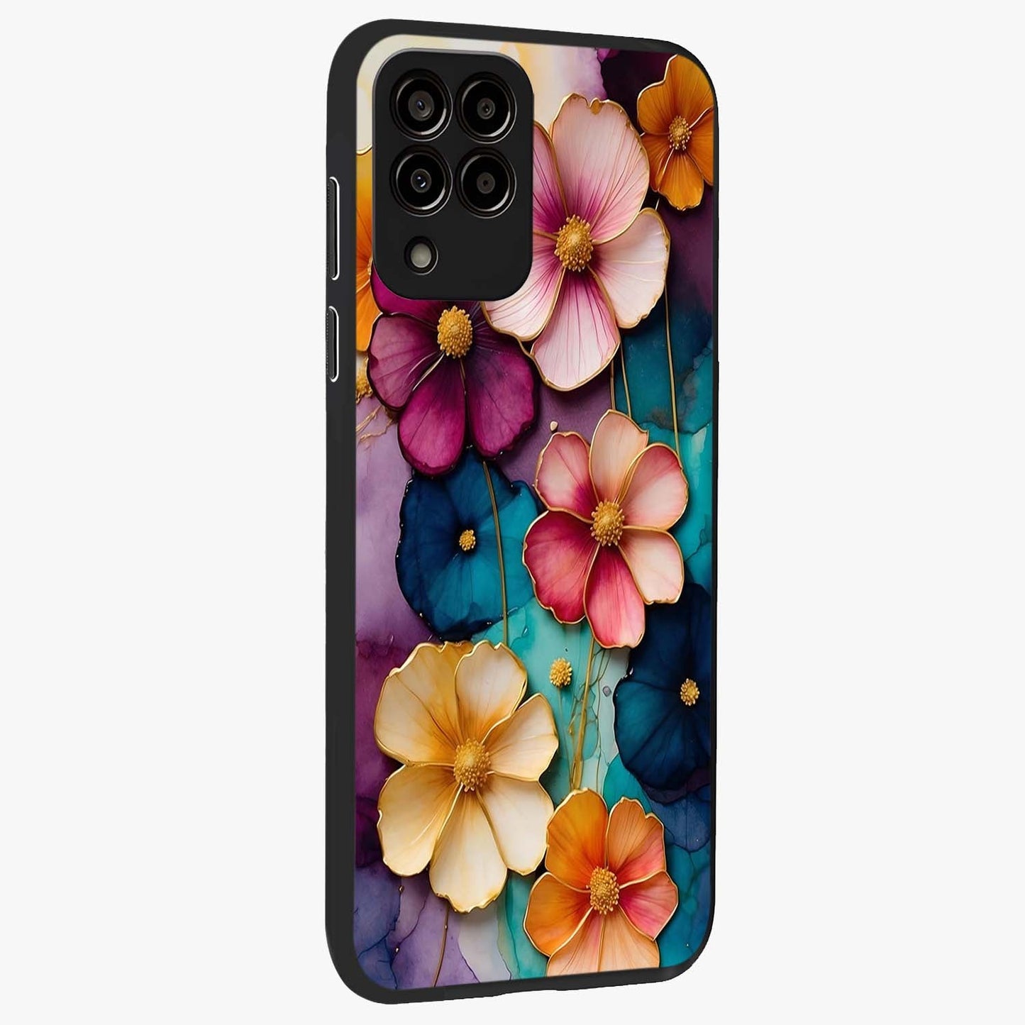 Artlyn Grace Flower Pattern Glass Case upright view showcasing graceful floral artwork with aesthetic botanical style.