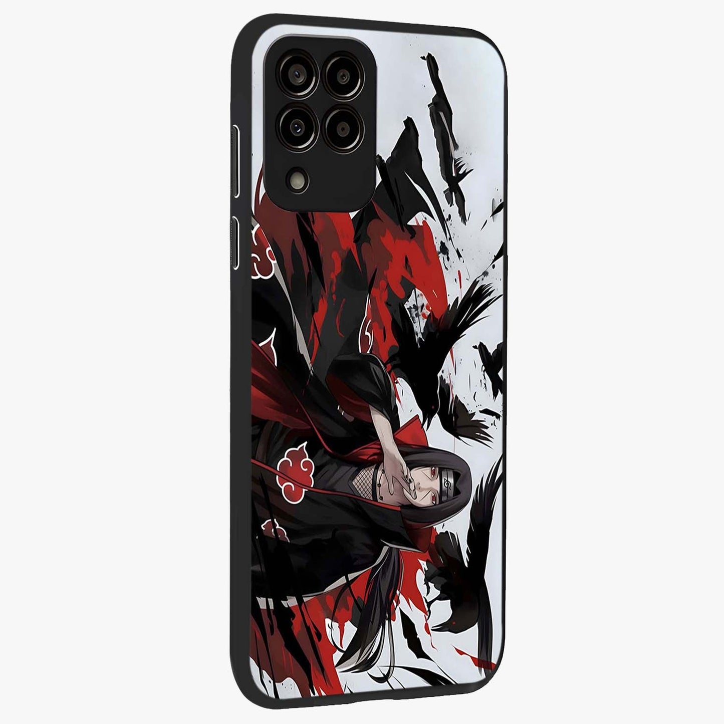 Crimson Crow Illusion Glass Case upright view showcasing striking crow illusion artwork with intense crimson theme.