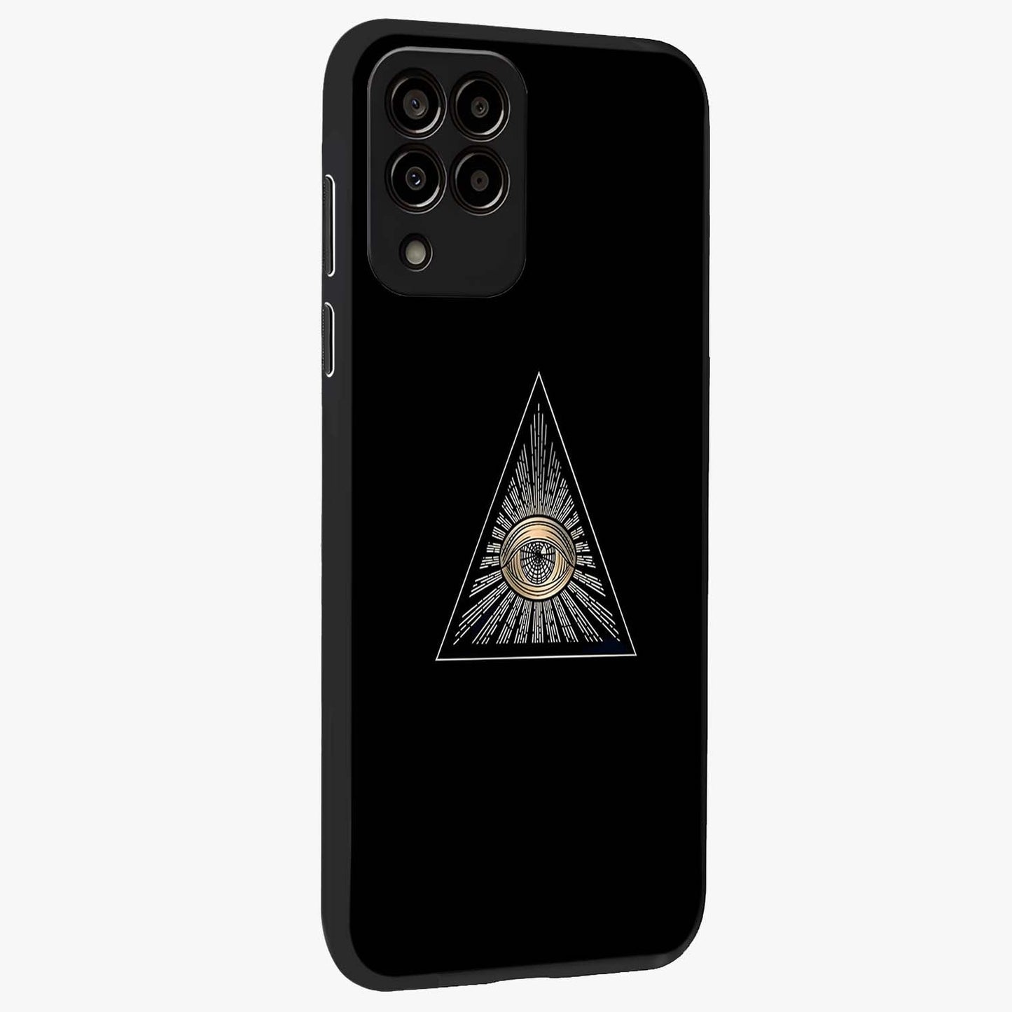 Illuminati Evil Glass Case upright view showcasing striking illuminati artwork with mysterious symbolic theme.