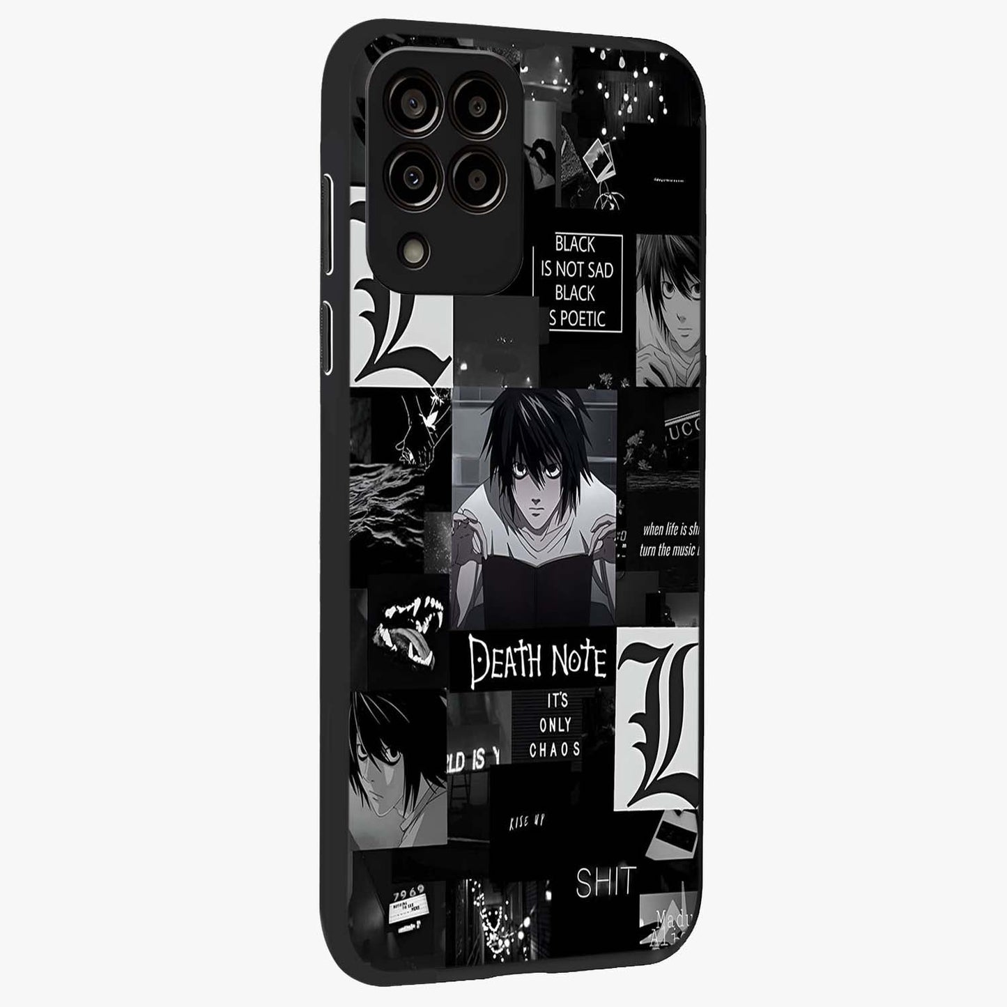 Midnight Chaos Mind Glass Case upright view showcasing expressive abstract artwork with bold dark theme.