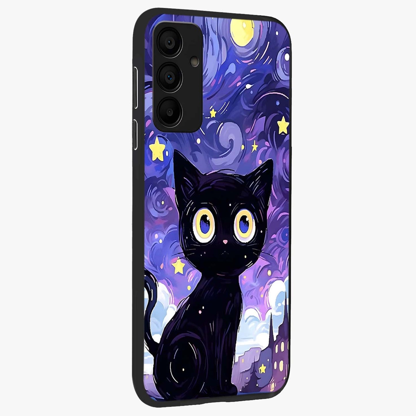 Abstract Cat Art Glass Case upright view showcasing creative feline illustration and aesthetic artistic style.