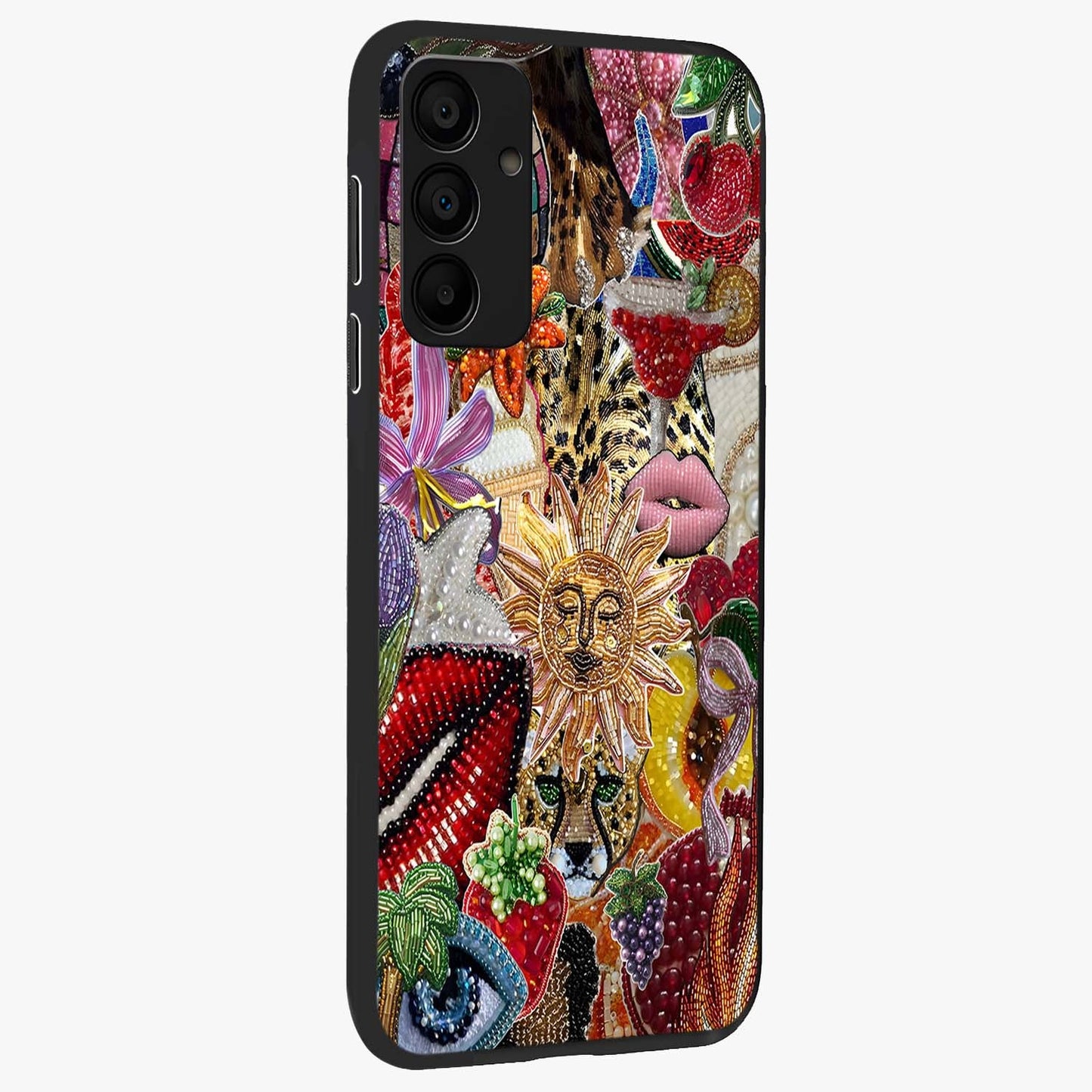 Beaded Fashion Jungle Glass Case upright view showcasing tropical jungle aesthetic with decorative bead elements.