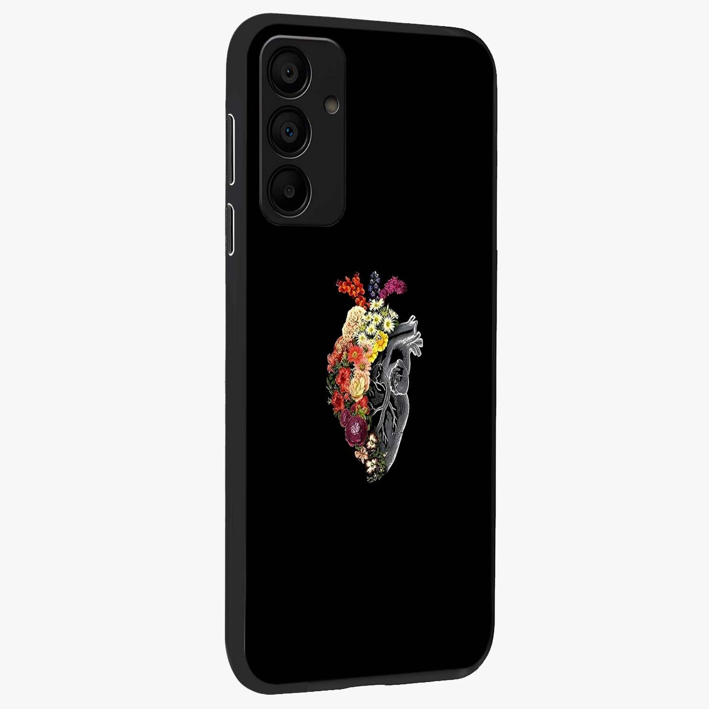 Heart With Flowers Glass Case upright view showcasing decorative heart and floral artwork with sweet romantic theme.