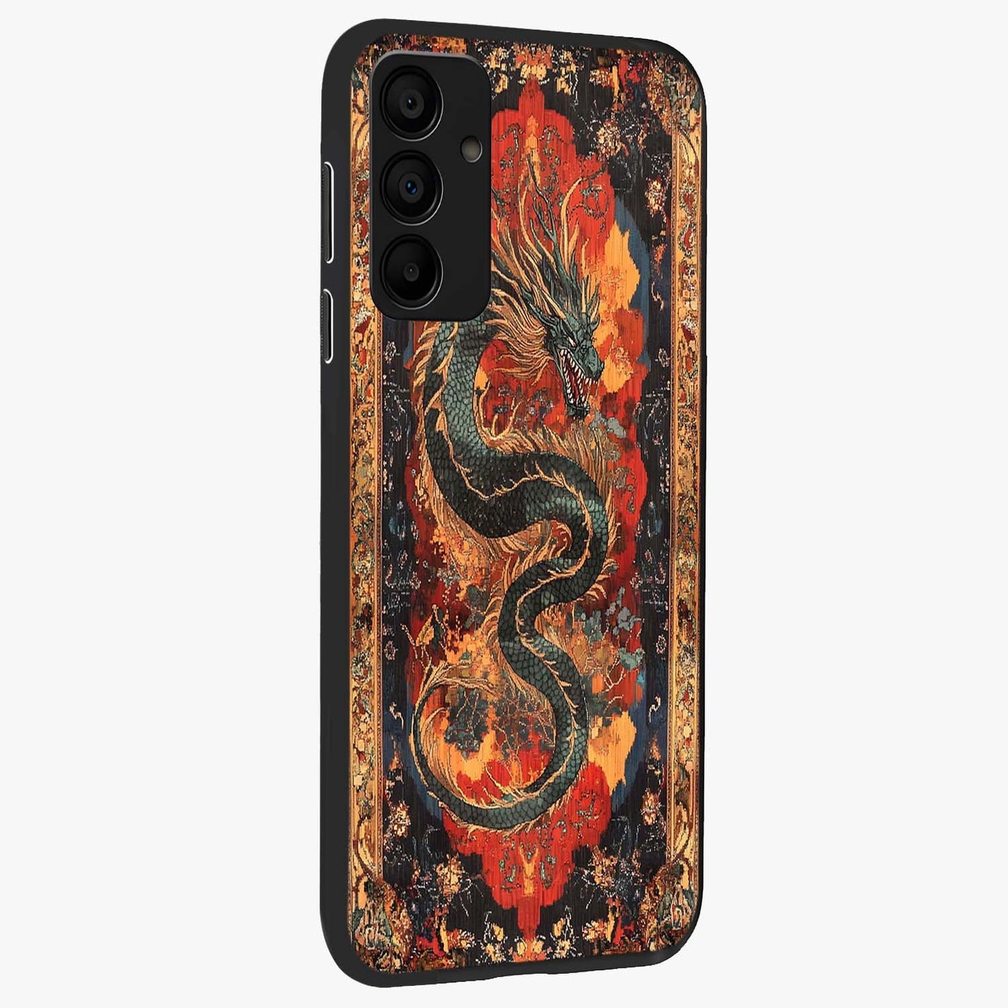 Inferno Dragon Soul Glass Case upright view showcasing intense dragon artwork with fantasy fire theme.