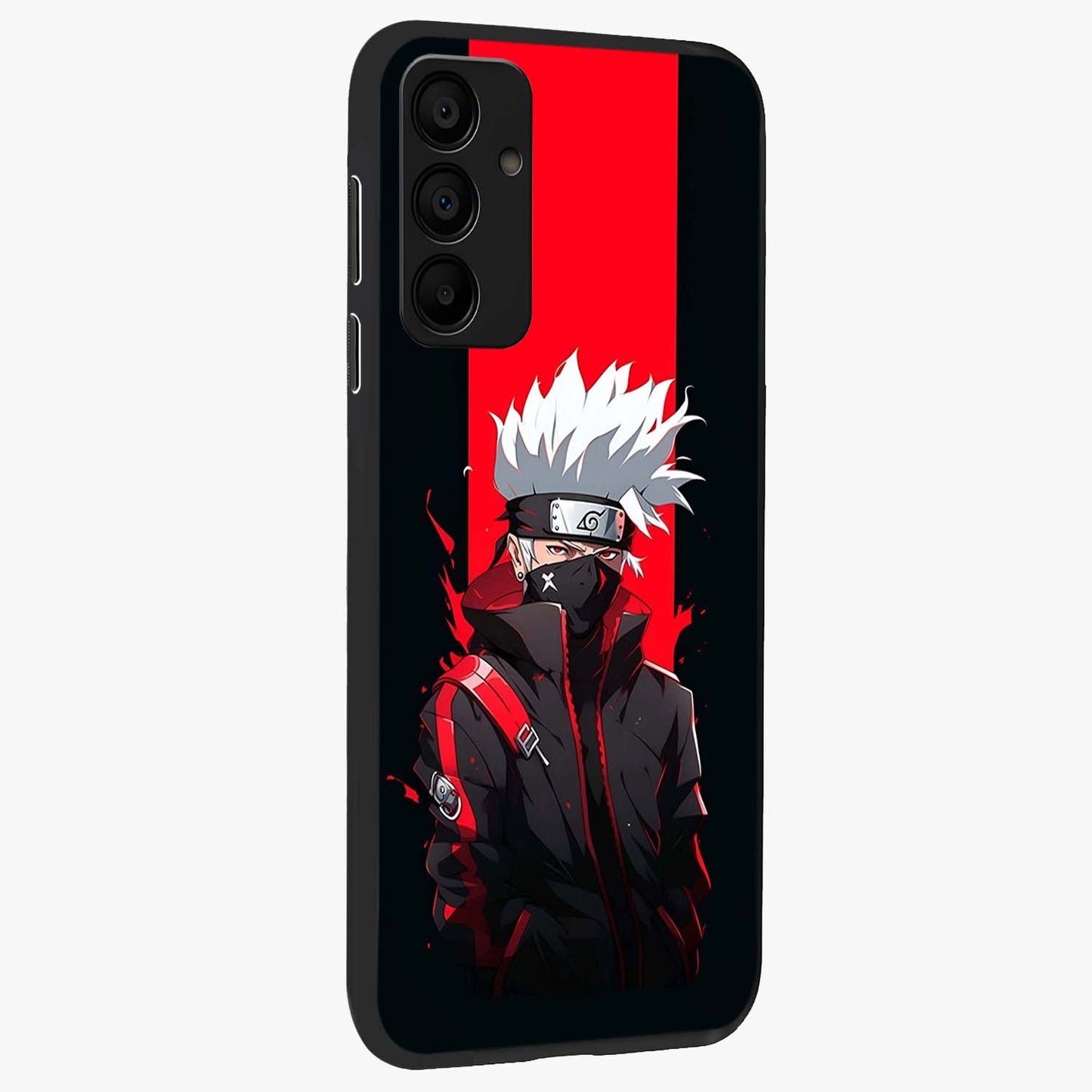 Kakashi Scarlet Shadow Glass Case upright view showcasing intense anime ninja artwork with dark action theme.