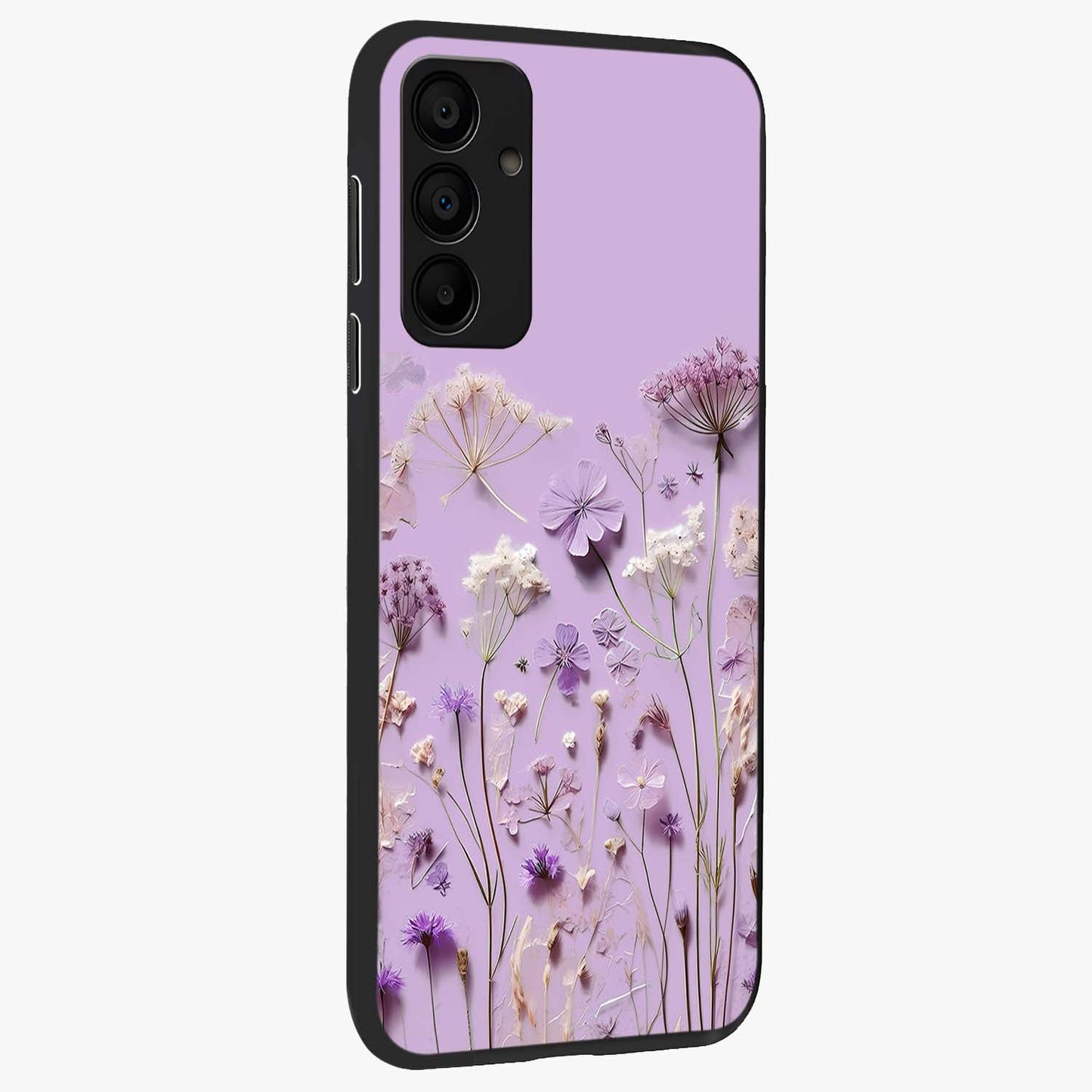 Lavender Blossom Dream Glass Case upright view showcasing delicate lavender blossom artwork with peaceful floral theme.