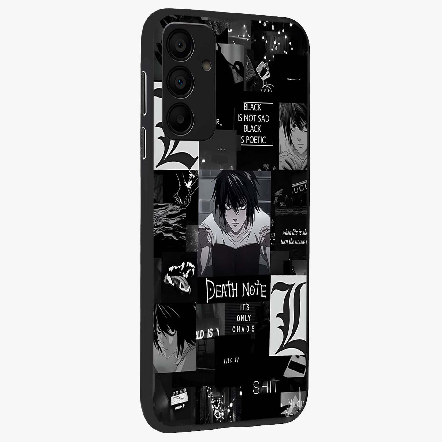 Midnight Chaos Mind Glass Case upright view showcasing expressive abstract artwork with bold dark theme.