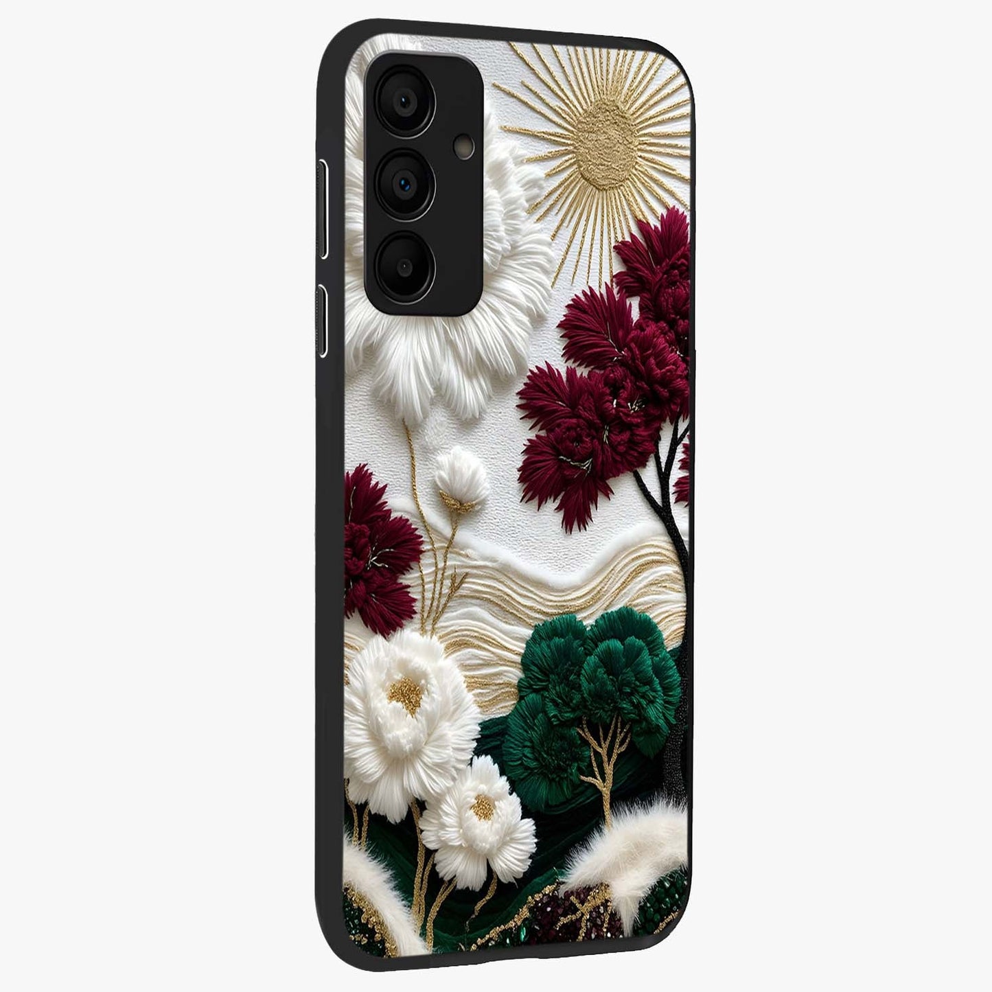 Radiant Bloom Elegance Glass Case upright view showcasing decorative flower artwork with refined botanical theme.