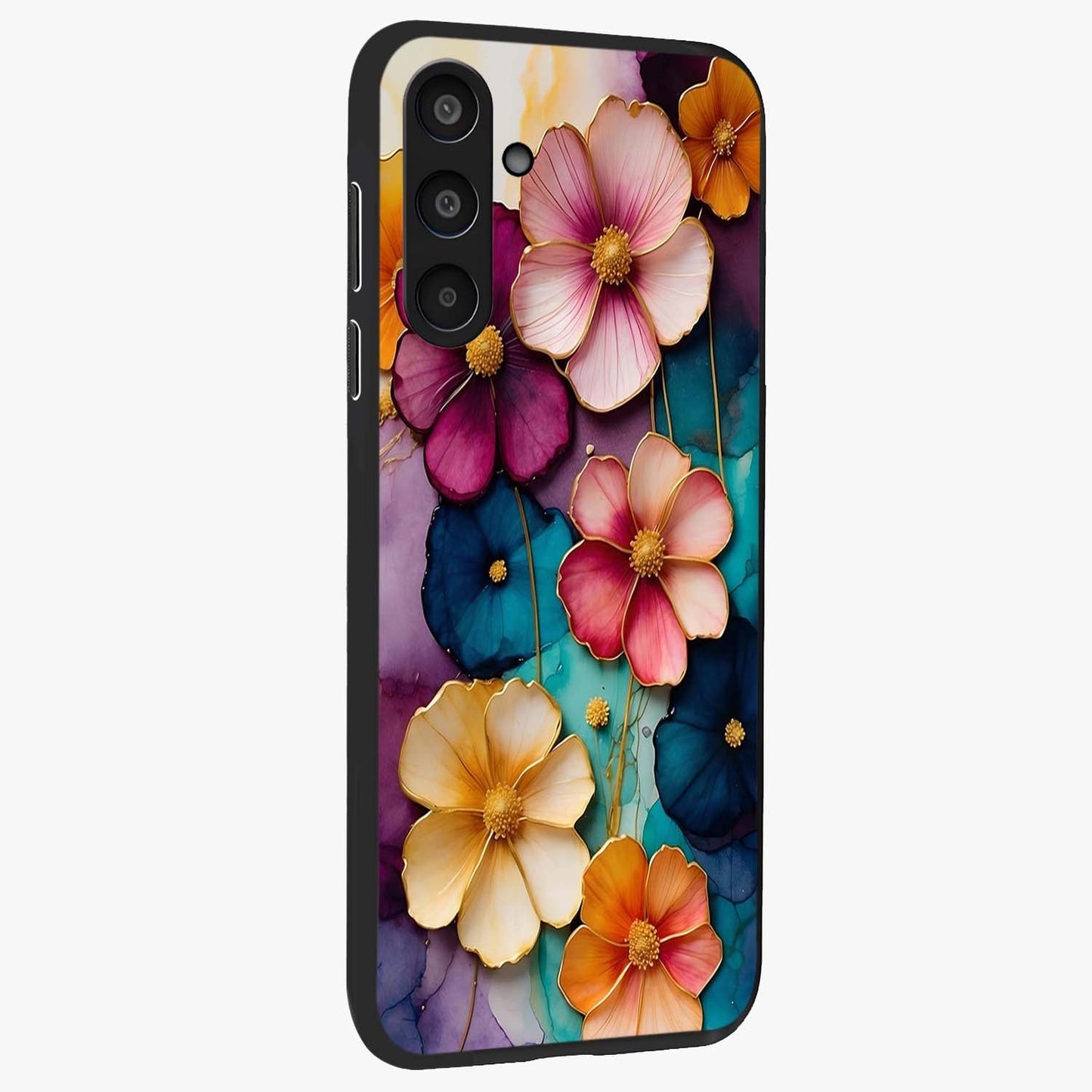 Artlyn Grace Flower Pattern Glass Case upright view showcasing graceful floral artwork with aesthetic botanical style.