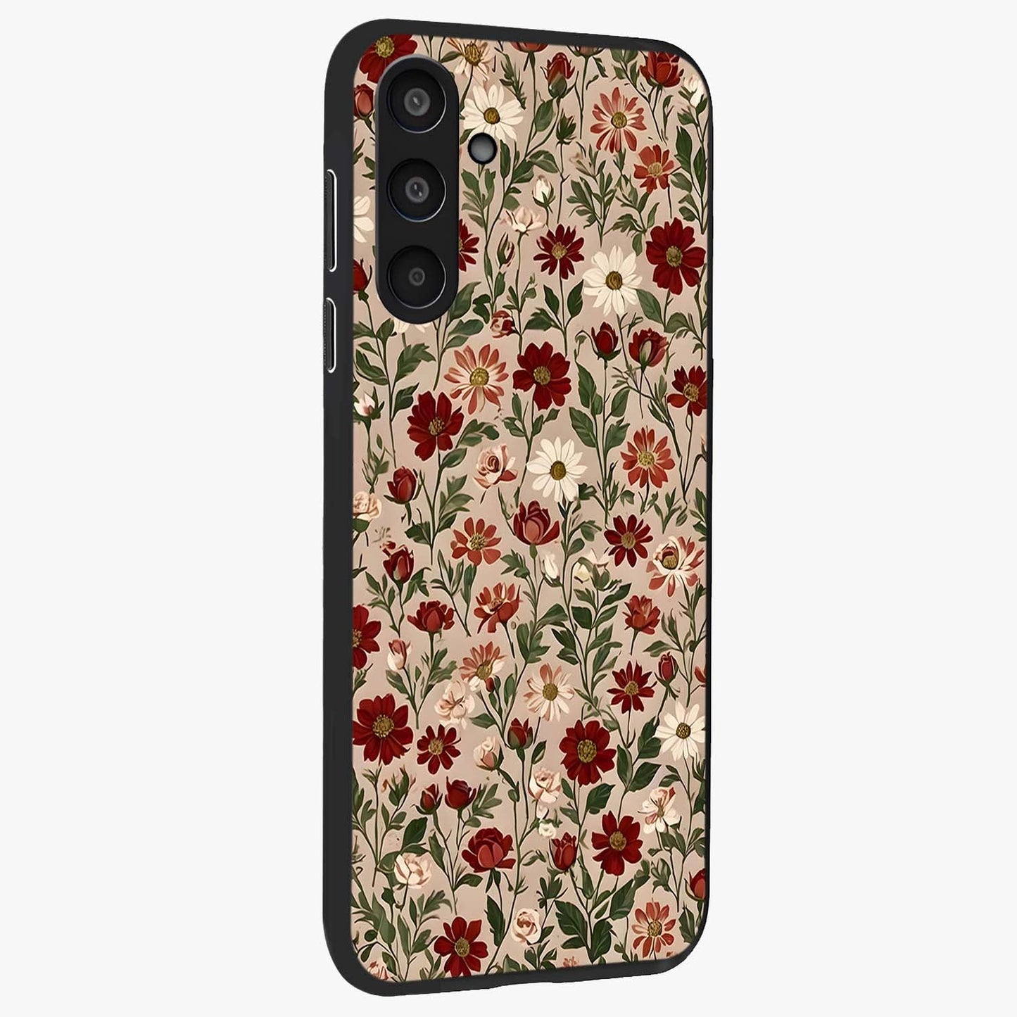 Biege Flower With Leaf Glass Case upright view showcasing delicate beige flower illustration with clean botanical style.