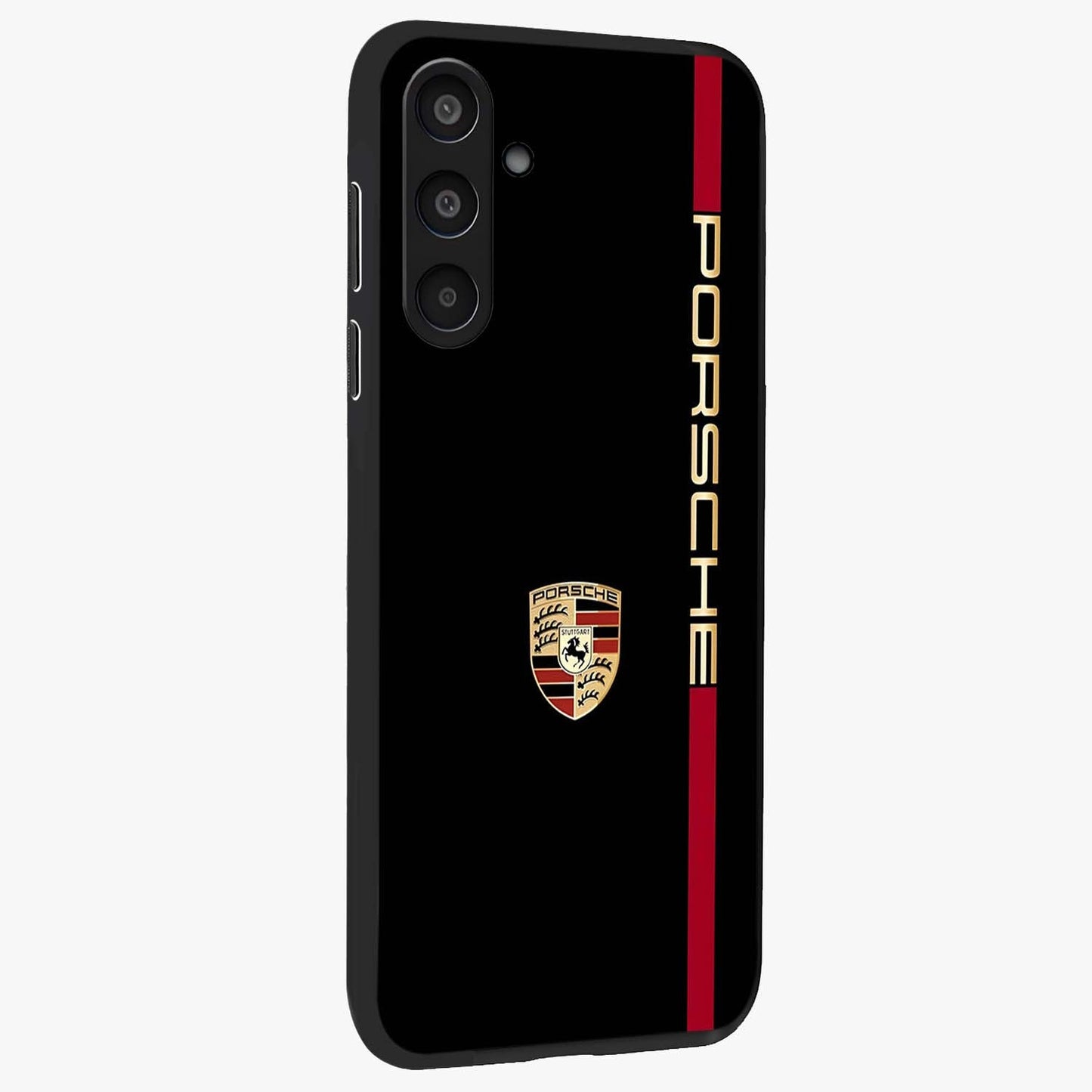 Black Minimal Porsche Glass Case upright view showcasing stylish automotive artwork with bold minimal theme.