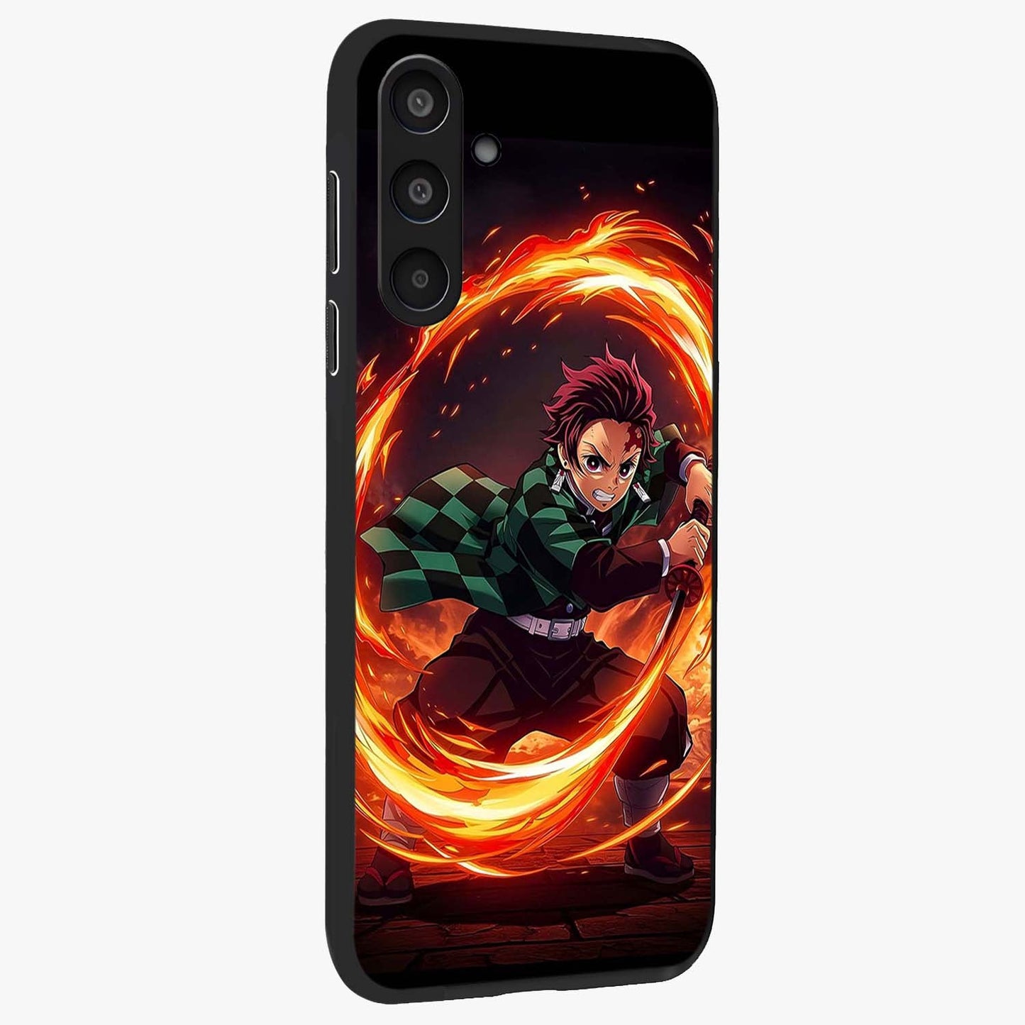 Blazing Sword Resolve Glass Case upright view showcasing dramatic warrior inspired artwork with intense visual style.