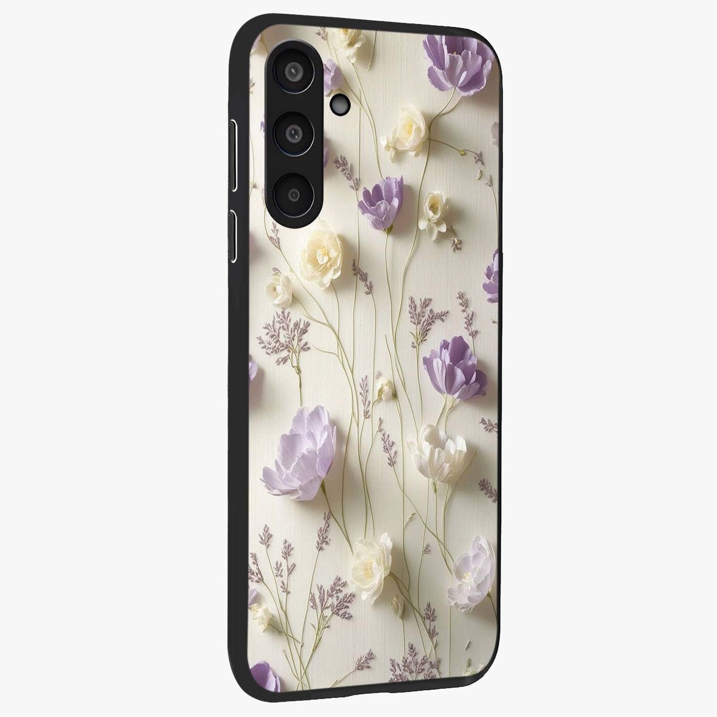 Lilac Breeze Harmony Glass Case upright view showcasing delicate lilac artwork with peaceful floral theme.