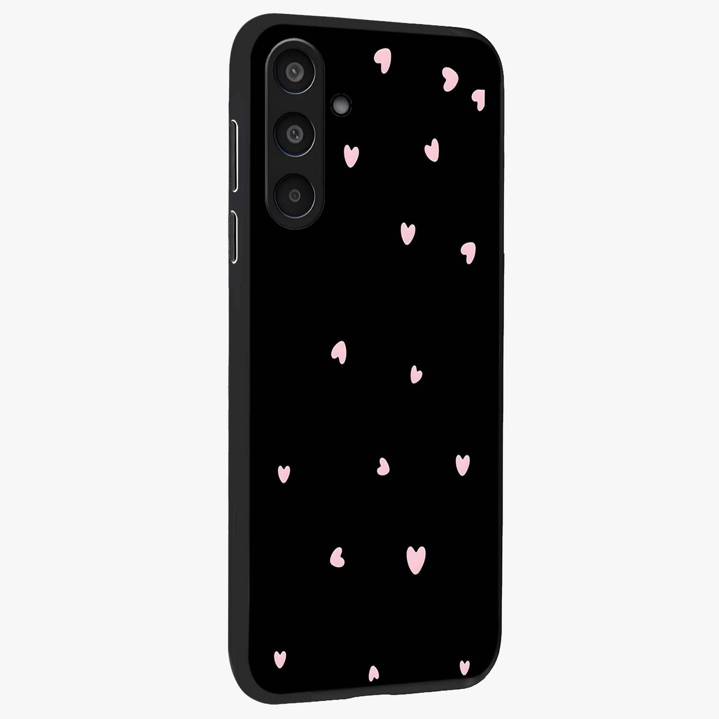 Pink Love Drops Glass Case upright view showcasing charming heart drop artwork with romantic playful theme.