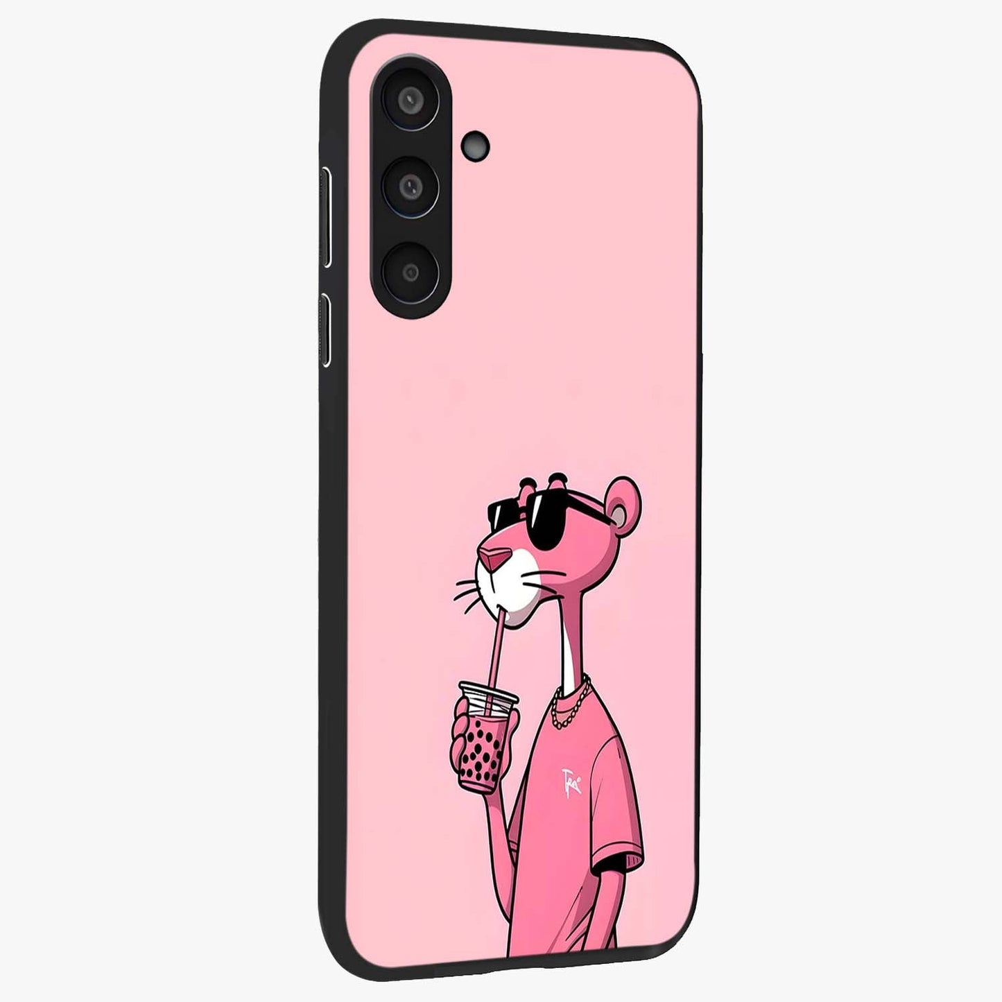 Pink Panther Glass Case upright view showcasing fun animated artwork with stylish retro cartoon theme.