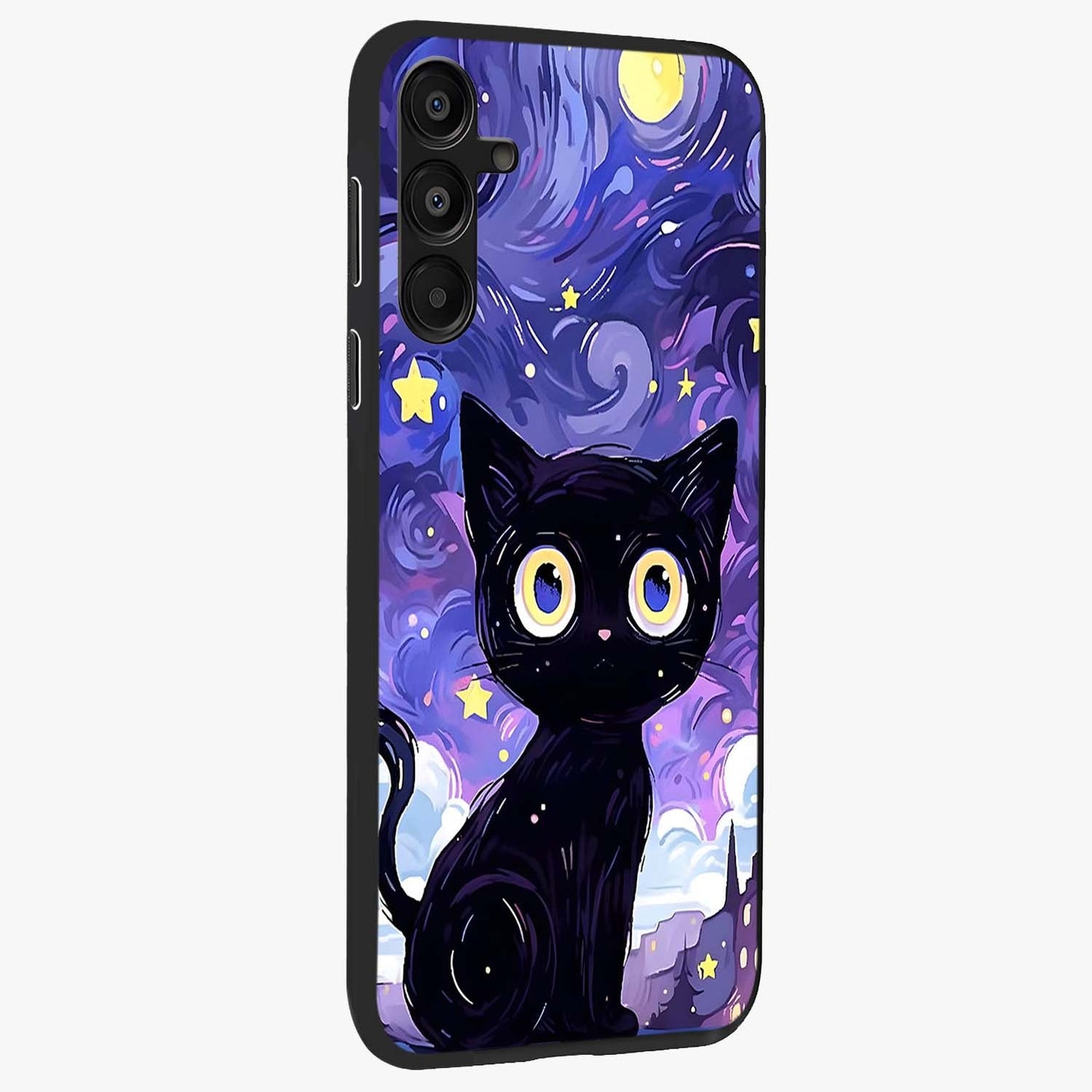 Abstract Cat Art Glass Case upright view showcasing creative feline illustration and aesthetic artistic style.