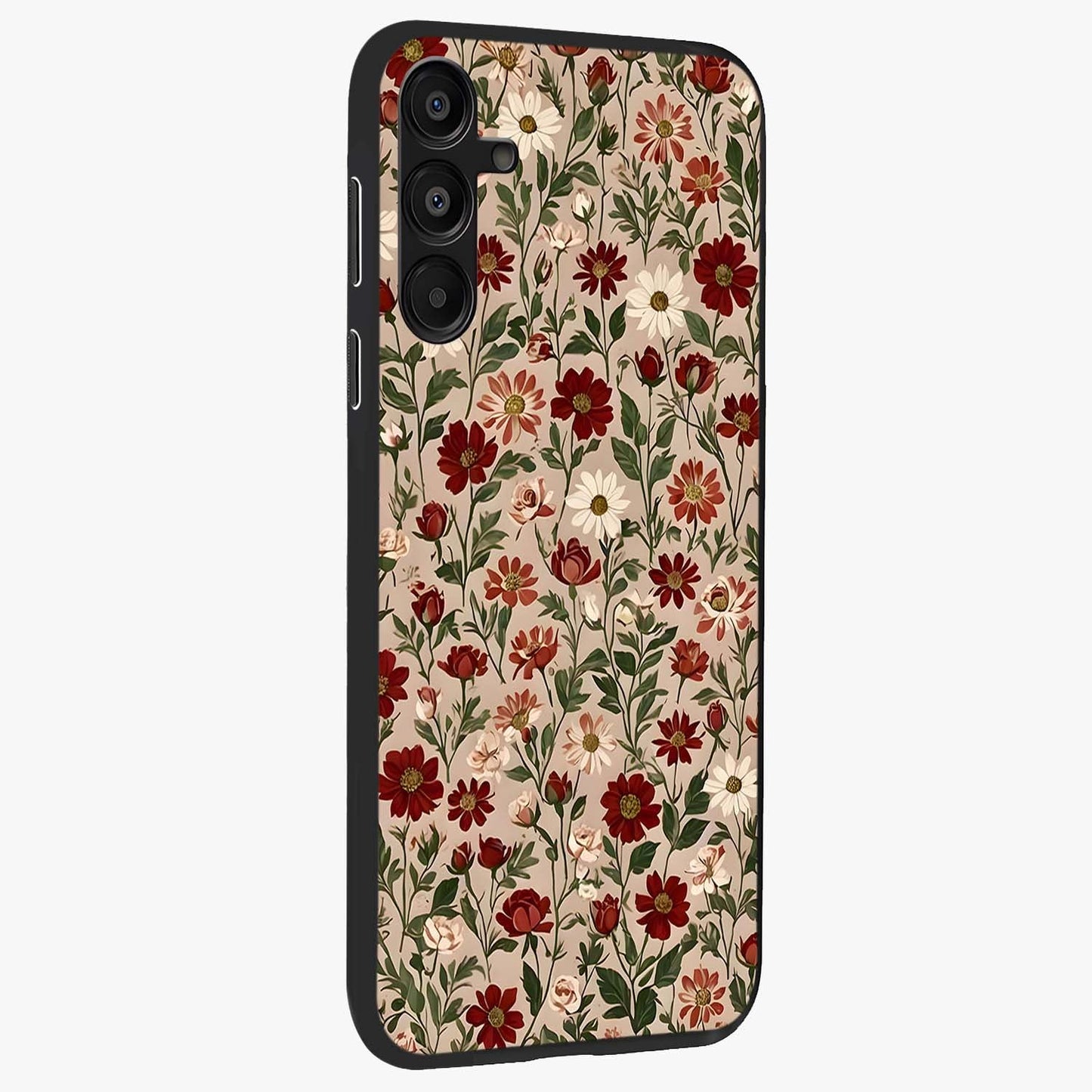 Biege Flower With Leaf Glass Case upright view showcasing delicate beige flower illustration with clean botanical style.