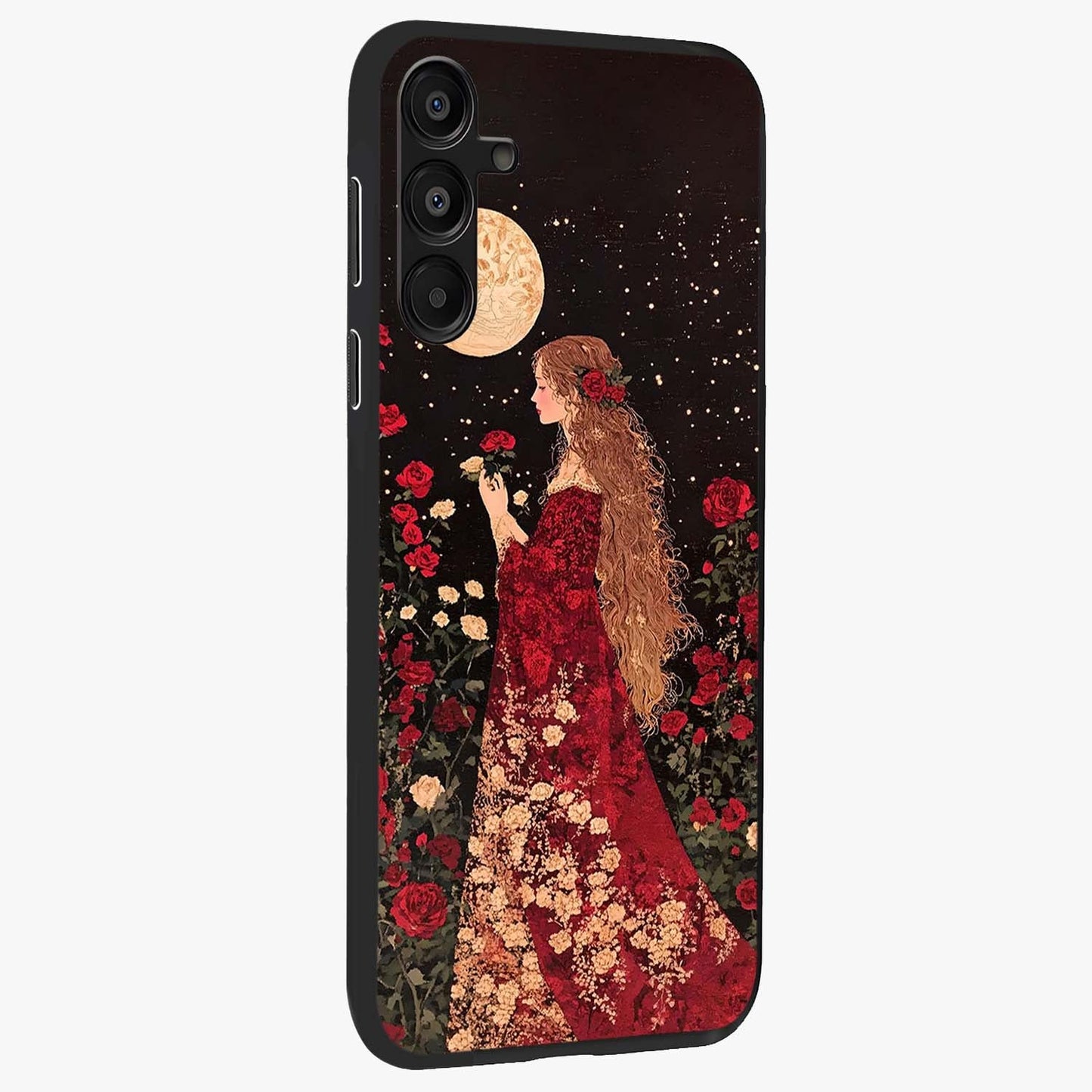Crimson Dreams Glass Case upright view showcasing dreamy red toned artwork with modern aesthetic style.