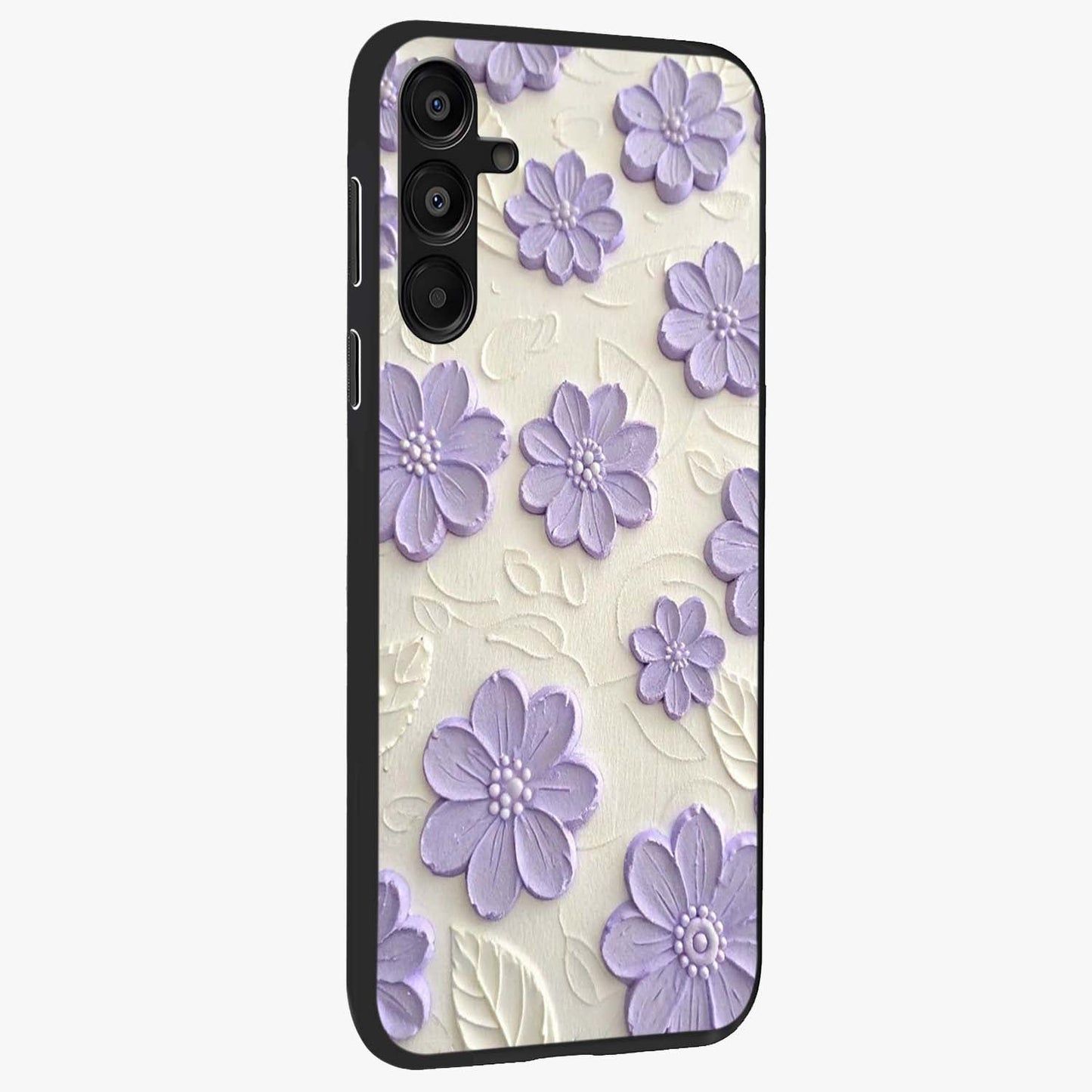 Floral Wall Art With Purple Flowers Glass Case upright view showcasing elegant purple flower artwork with decorative floral theme.