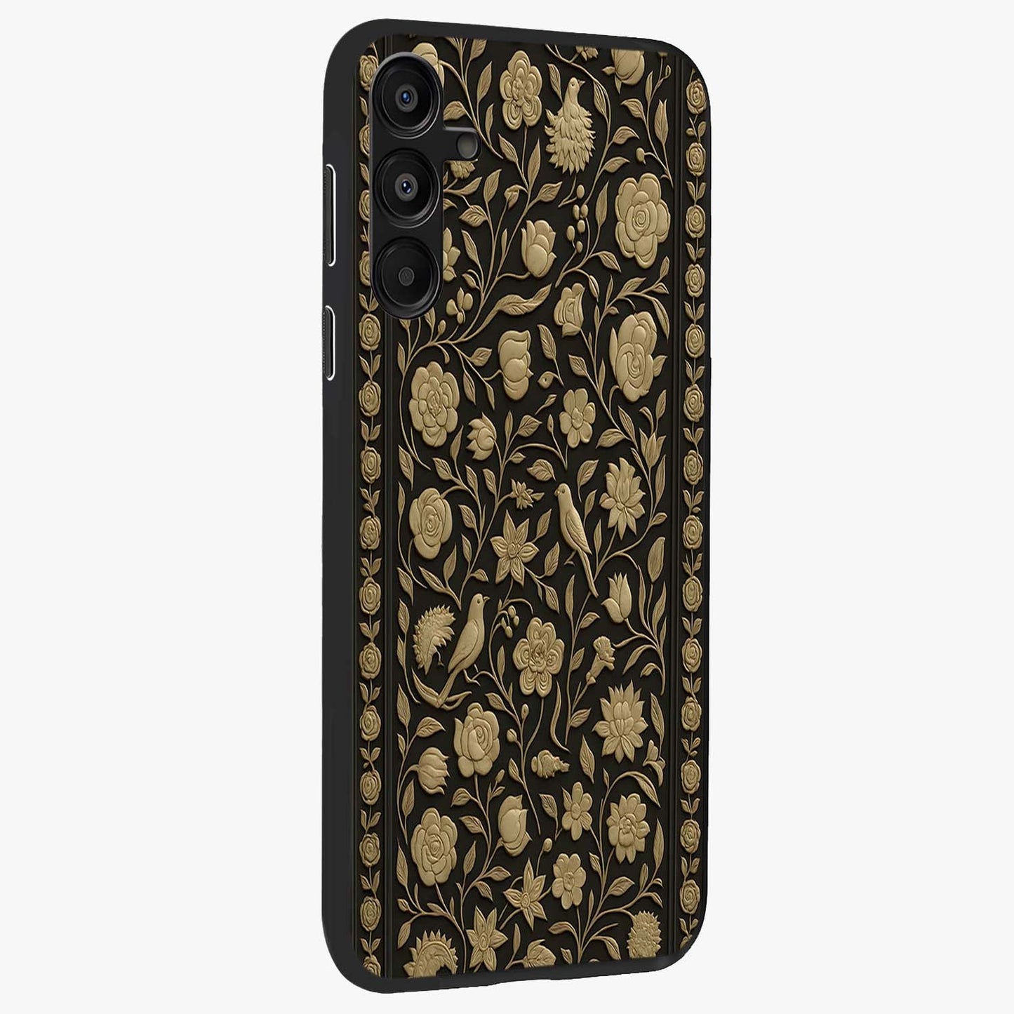 Golden Evil Eye Mandala Glass Case upright view showcasing decorative evil eye mandala artwork with spiritual aesthetic style.