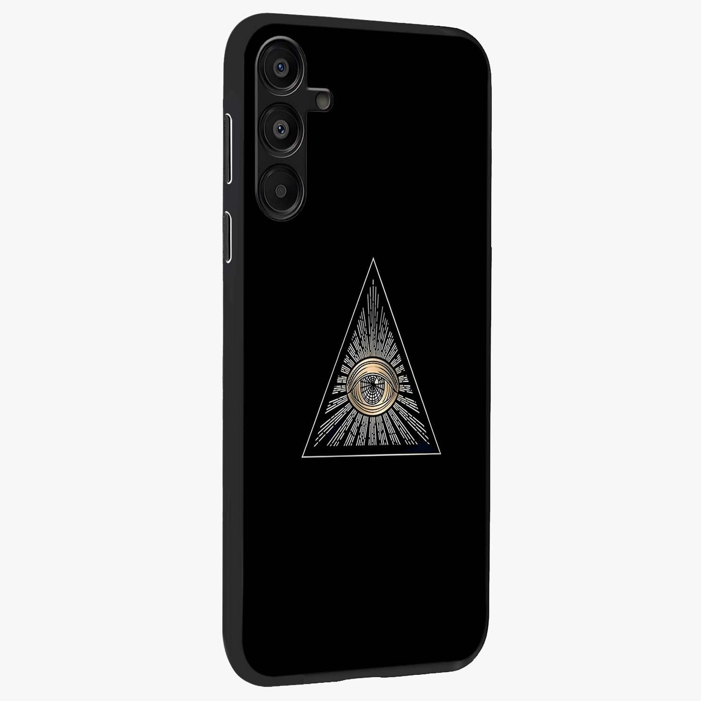 Illuminati Evil Glass Case upright view showcasing striking illuminati artwork with mysterious symbolic theme.