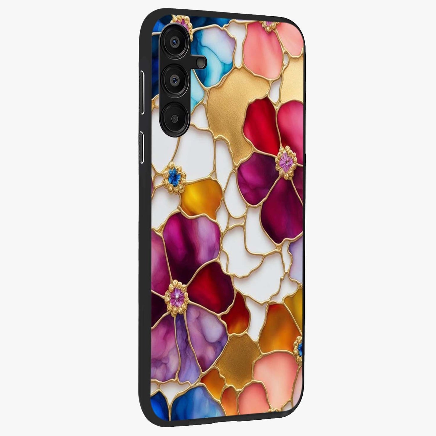 Marble Flower Pattern Glass Case upright view showcasing decorative marble flower artwork with refined style.