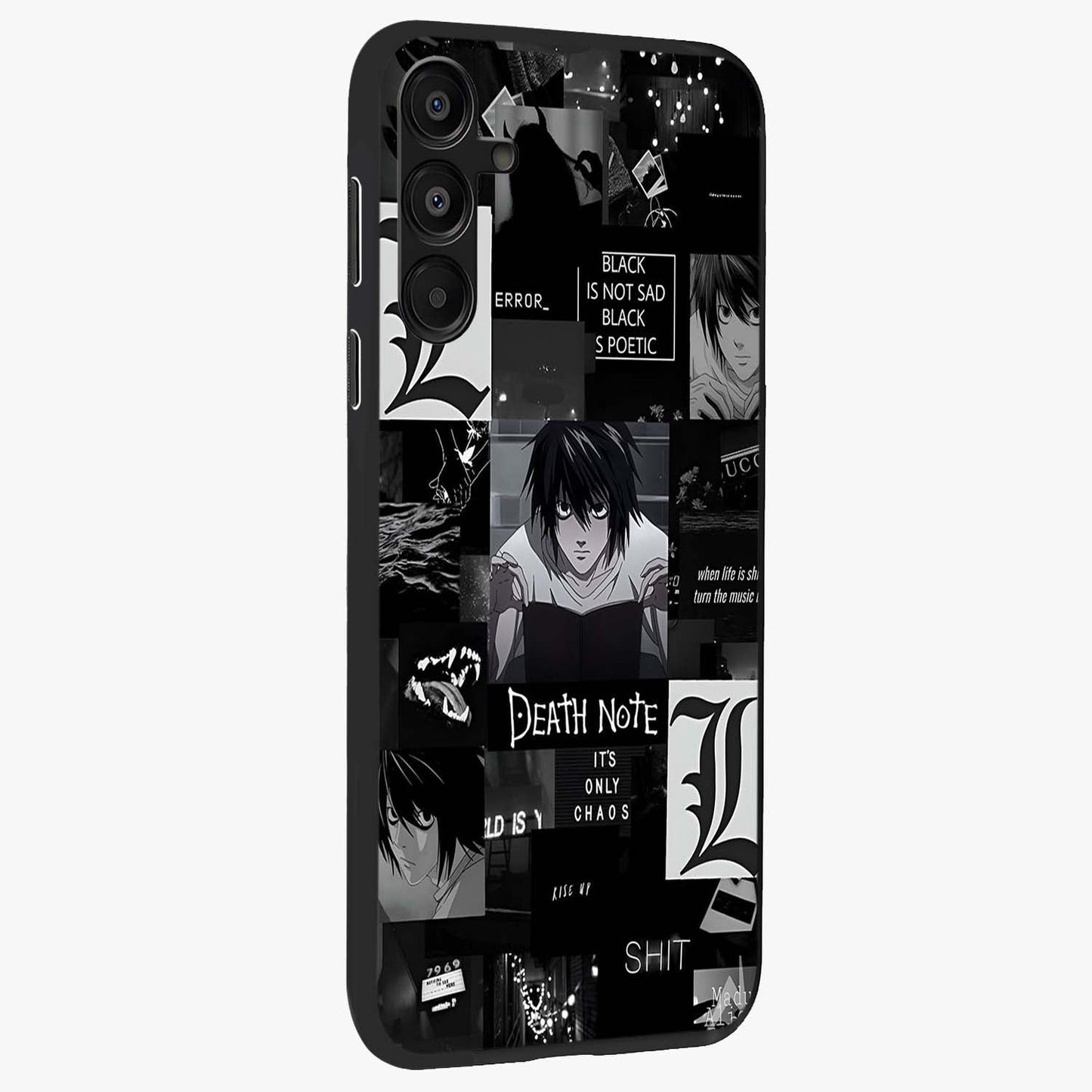 Midnight Chaos Mind Glass Case upright view showcasing expressive abstract artwork with bold dark theme.
