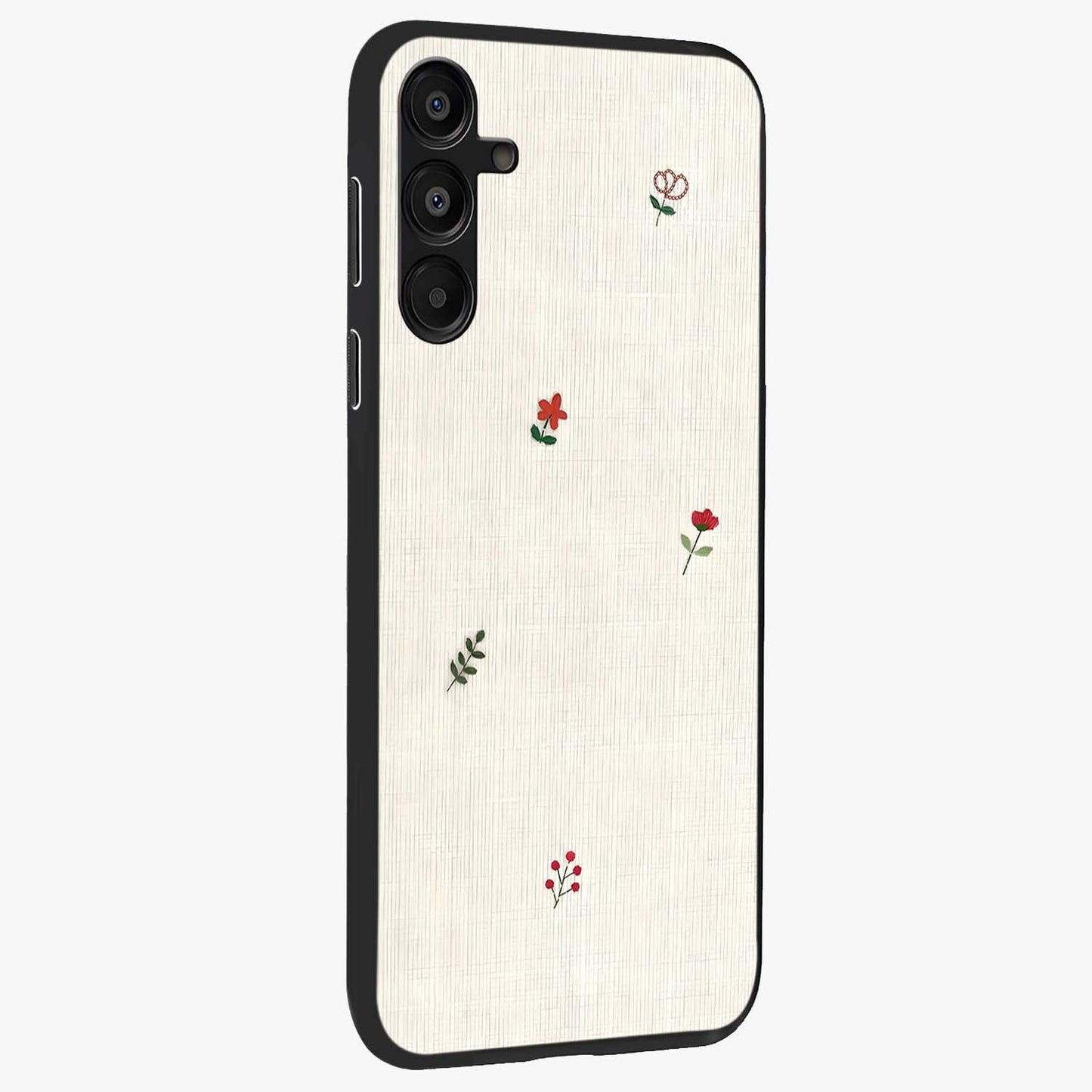 Minimalistic Blue With White Flower Pattern Glass Case upright view showcasing clean white flower artwork with calming blue theme.