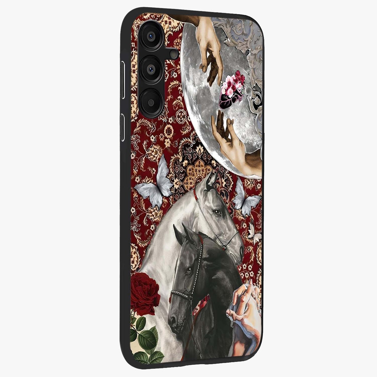 Moonlit Royal Stallion Glass Case upright view showcasing dramatic horse artwork with glowing moon themed design.