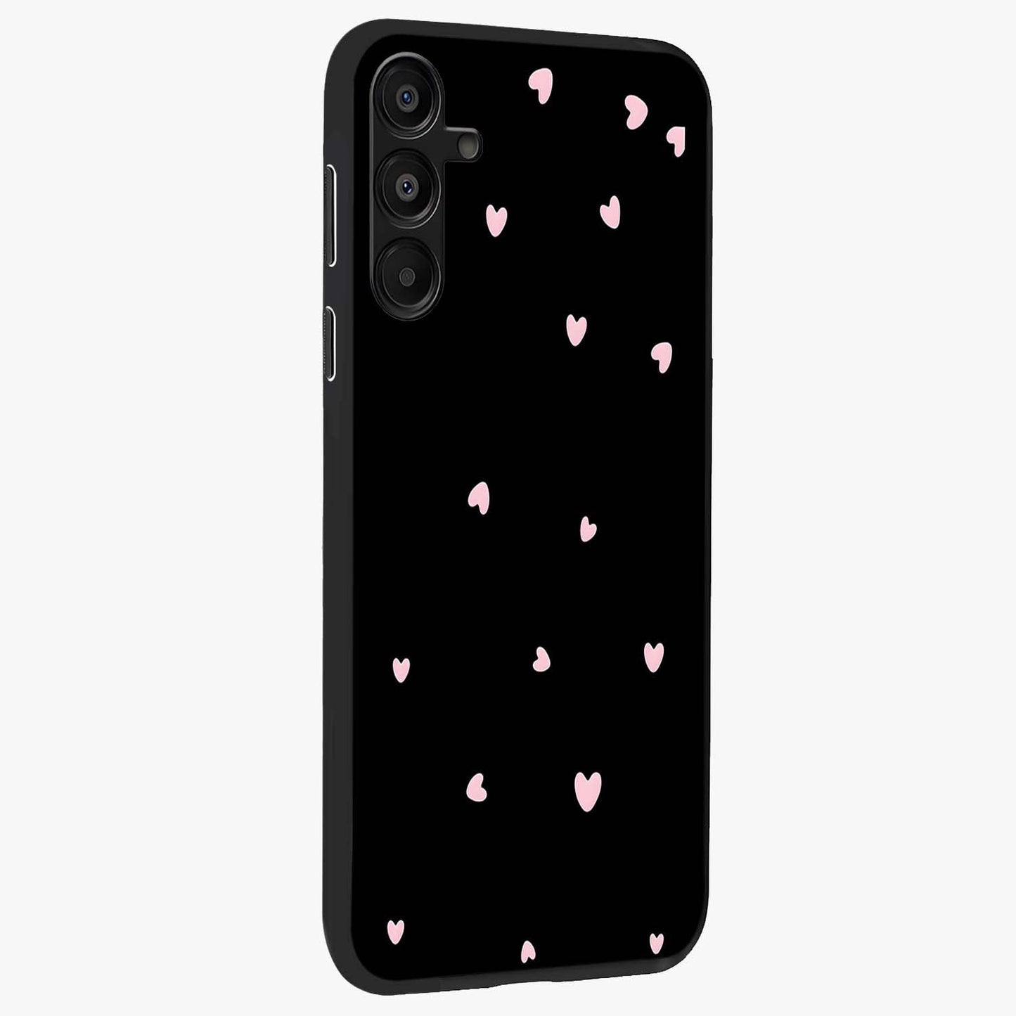 Pink Love Drops Glass Case upright view showcasing charming heart drop artwork with romantic playful theme.