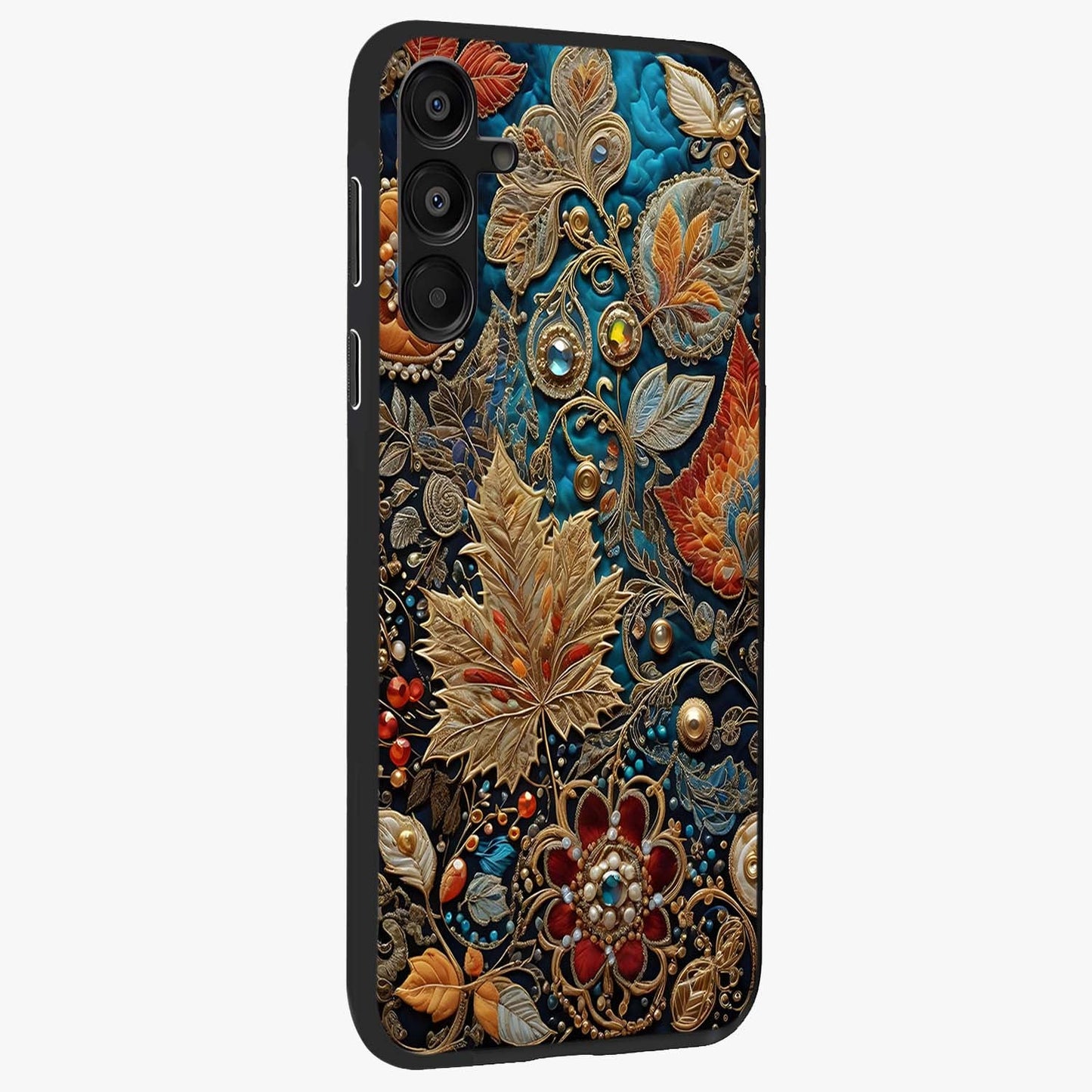 Royal Jewel Garden Glass Case upright view showcasing rich floral artwork with luxurious garden theme.