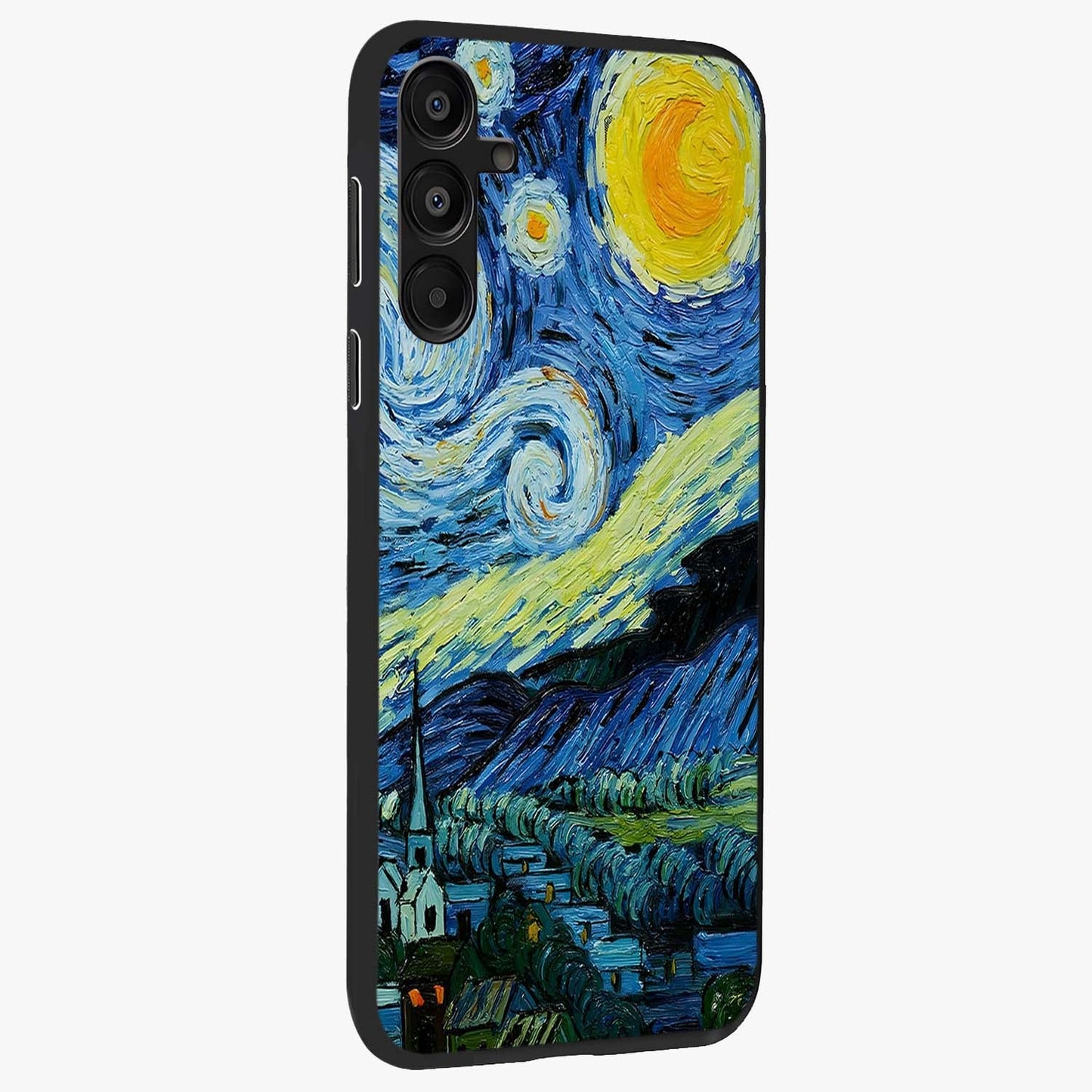 Van Gogh Art Glass Case upright view showcasing expressive painting style artwork with timeless artistic theme.