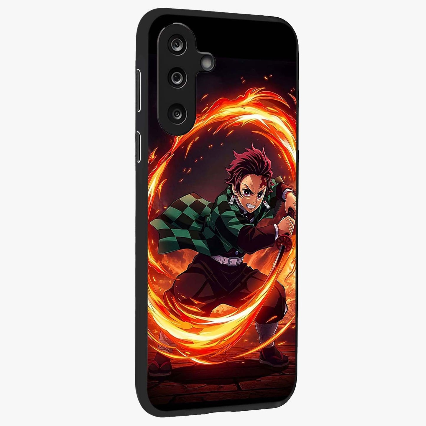 Blazing Sword Resolve Glass Case upright view showcasing dramatic warrior inspired artwork with intense visual style.