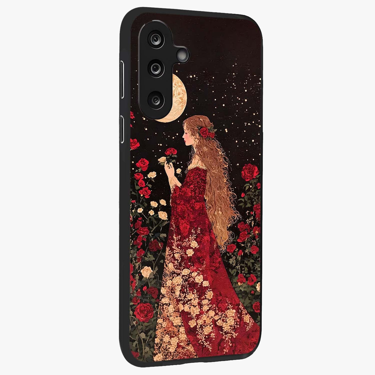 Crimson Dreams Glass Case upright view showcasing dreamy red toned artwork with modern aesthetic style.