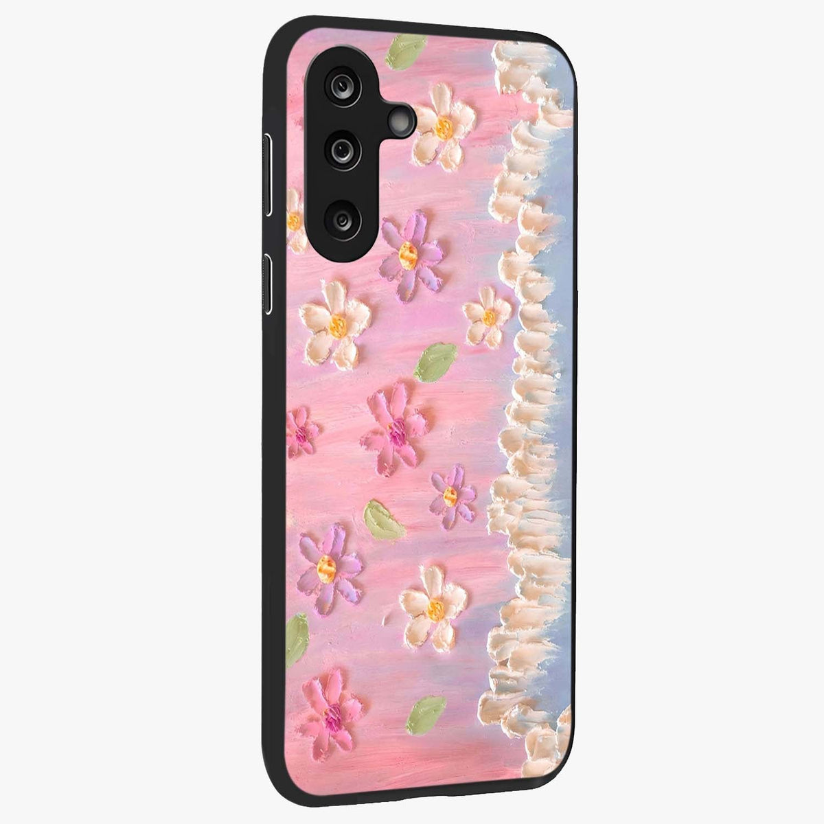 Dreamy Painted Garden Glass Case upright view showcasing vibrant floral garden artwork with artistic nature theme.