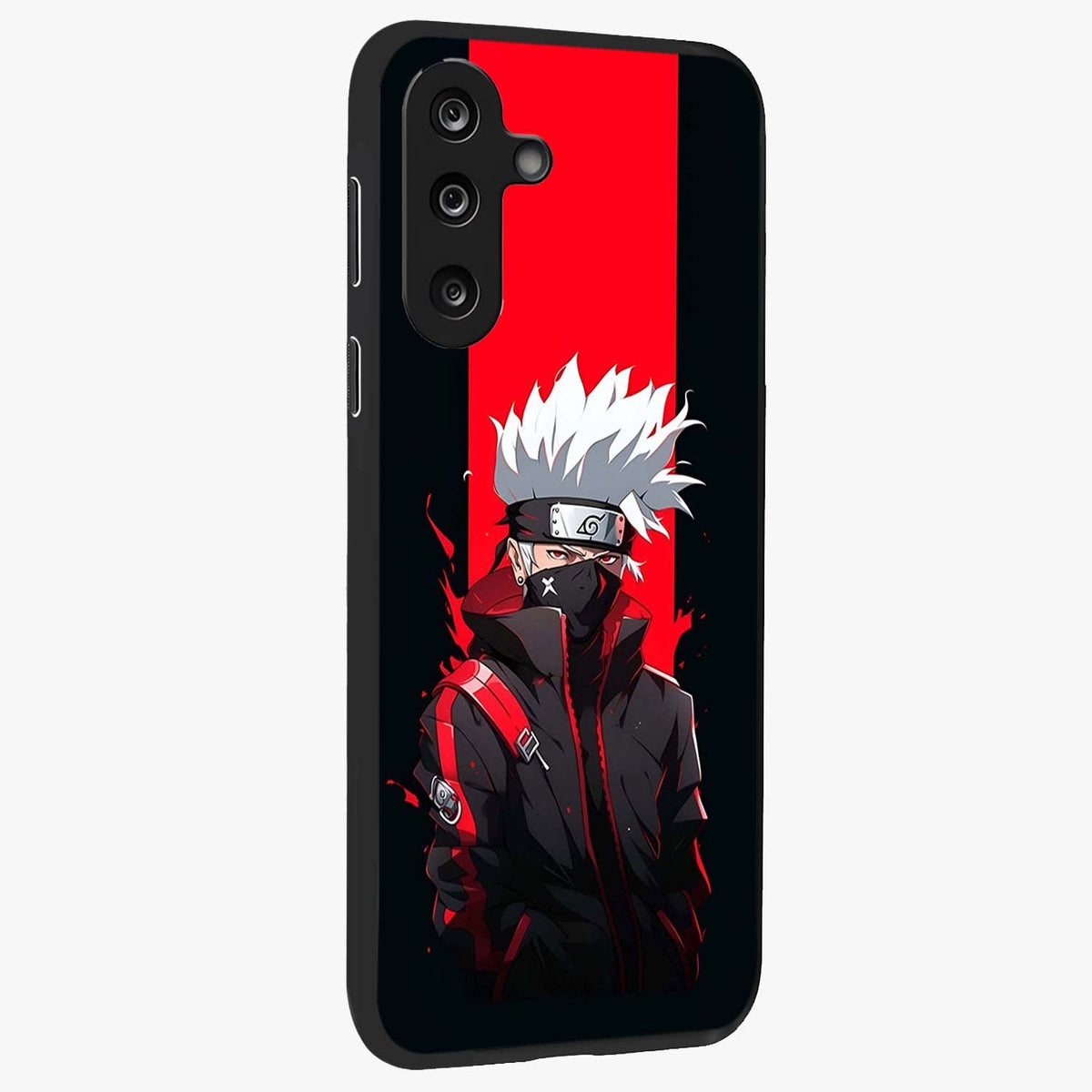 Kakashi Scarlet Shadow Glass Case upright view showcasing intense anime ninja artwork with dark action theme.