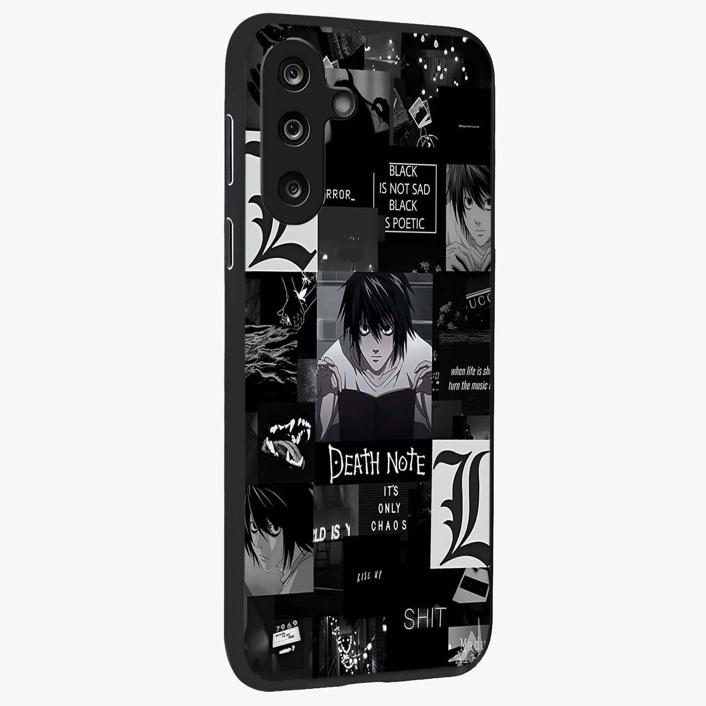 Midnight Chaos Mind Glass Case upright view showcasing expressive abstract artwork with bold dark theme.